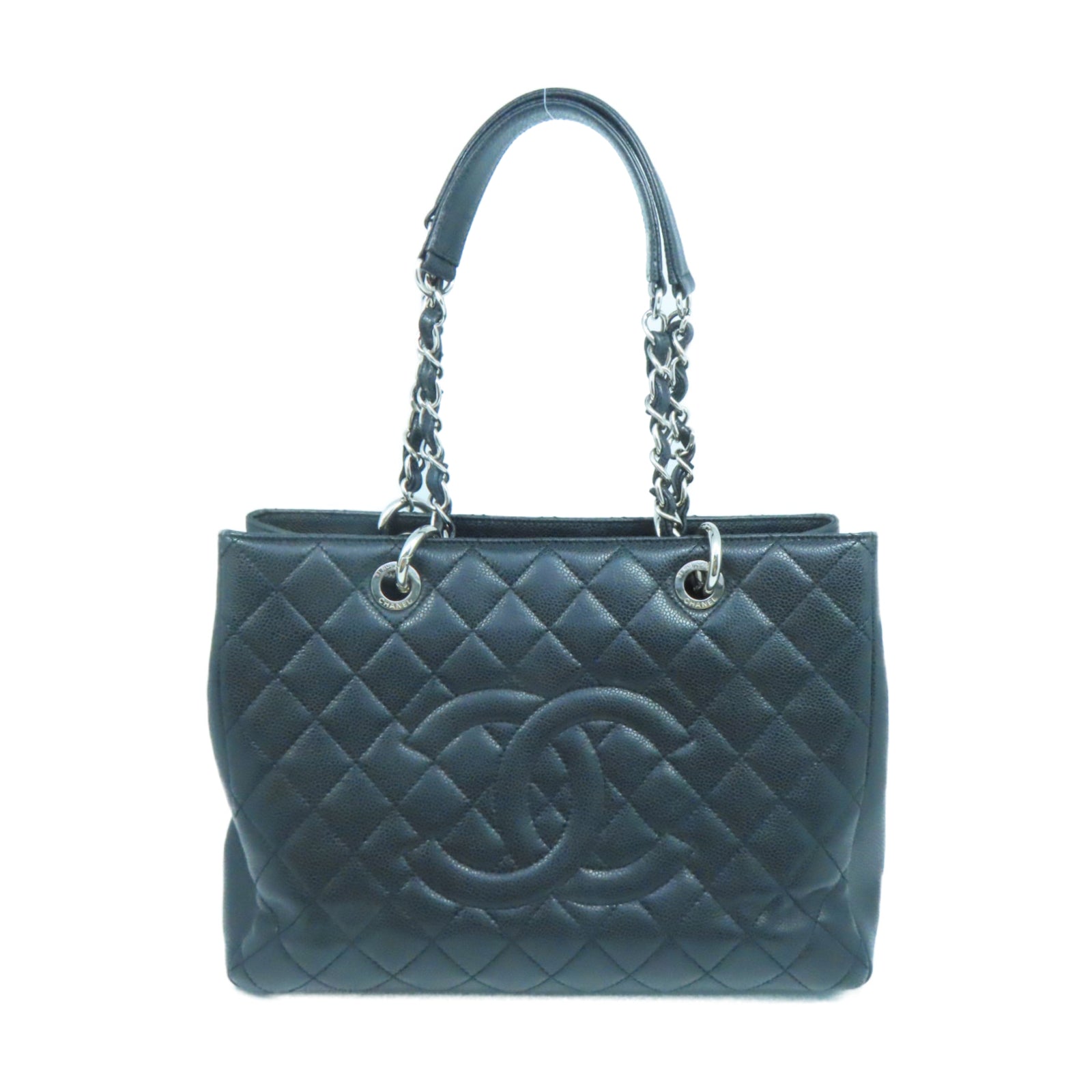 CHANEL 菱格Caviar皮革GST银扣肩背袋黑色