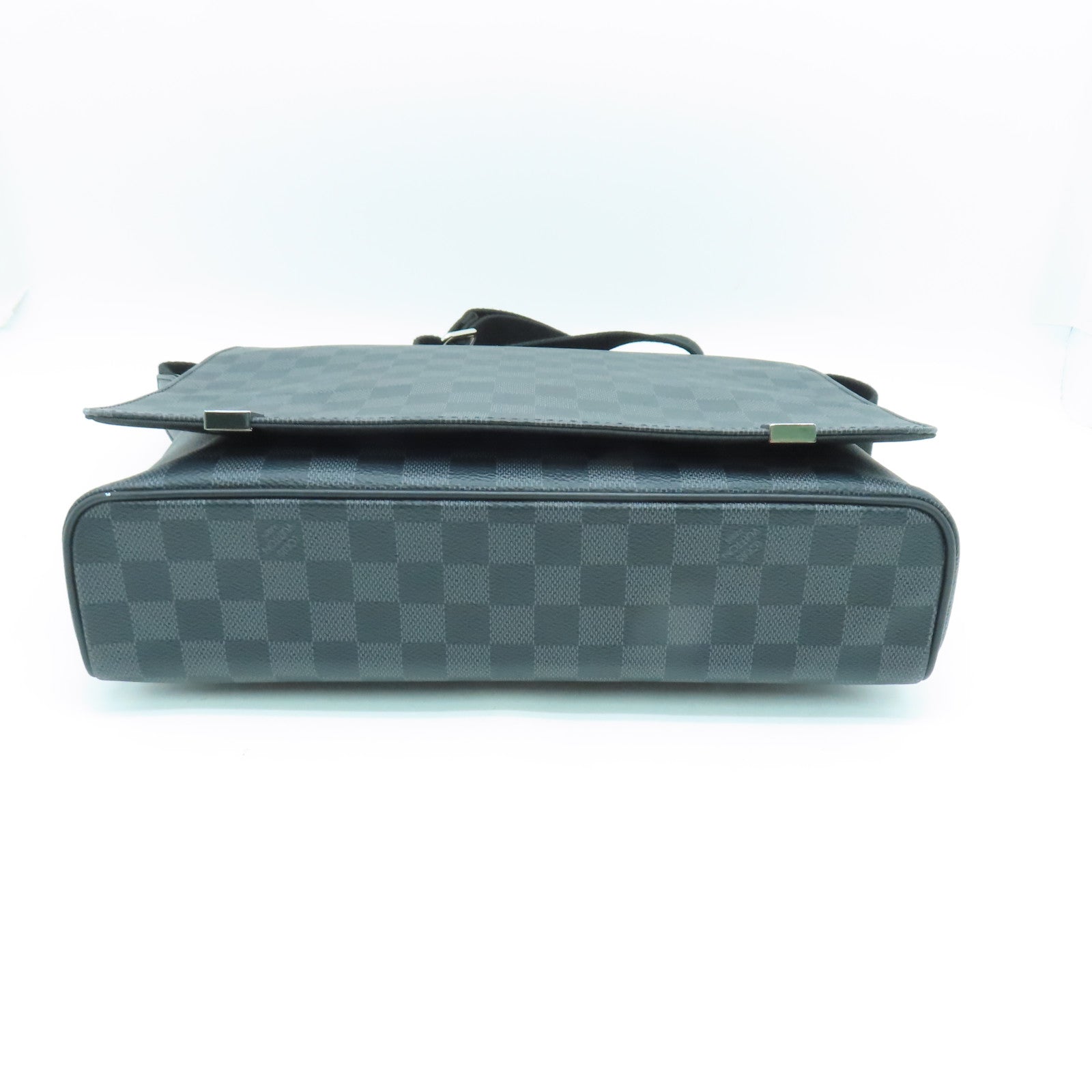 LOUIS VUITTON Damier Graphite District MM Silver Buckle Shoulder Bag Black