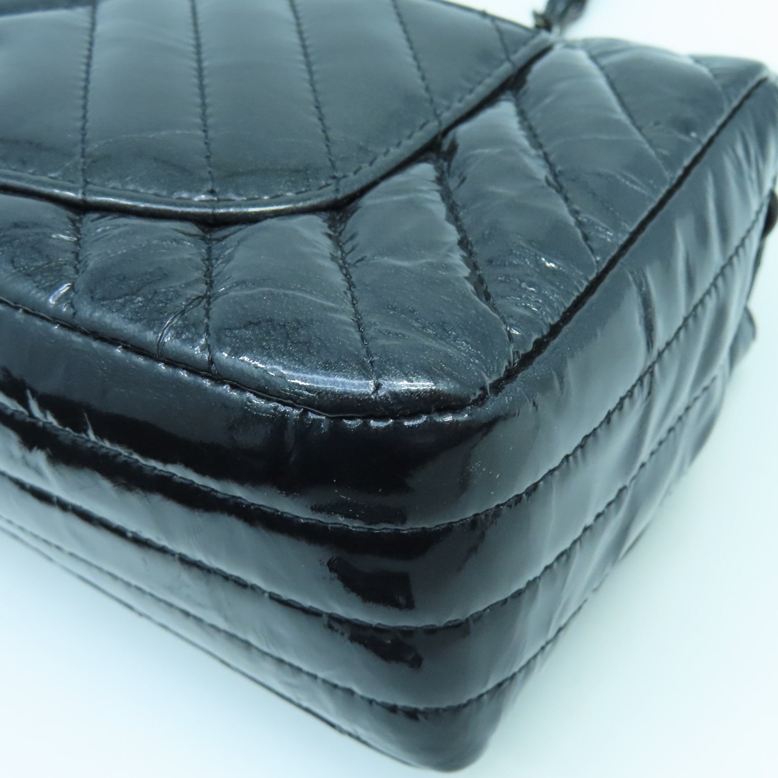 CHANEL twill patent leather Chain Shoulder Bag chain shoulder bag black