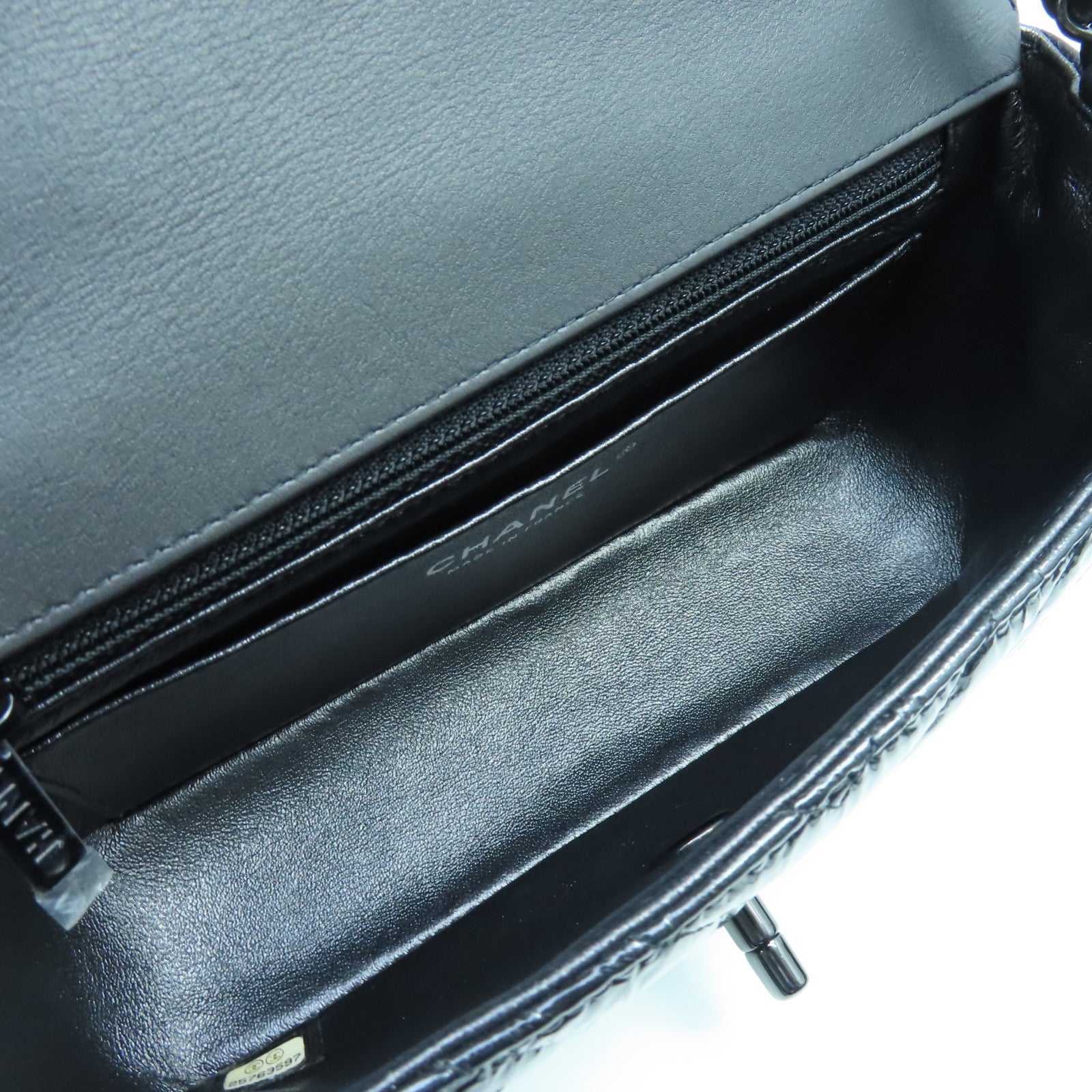 CHANEL twill patent leather Chain Shoulder Bag chain shoulder bag black