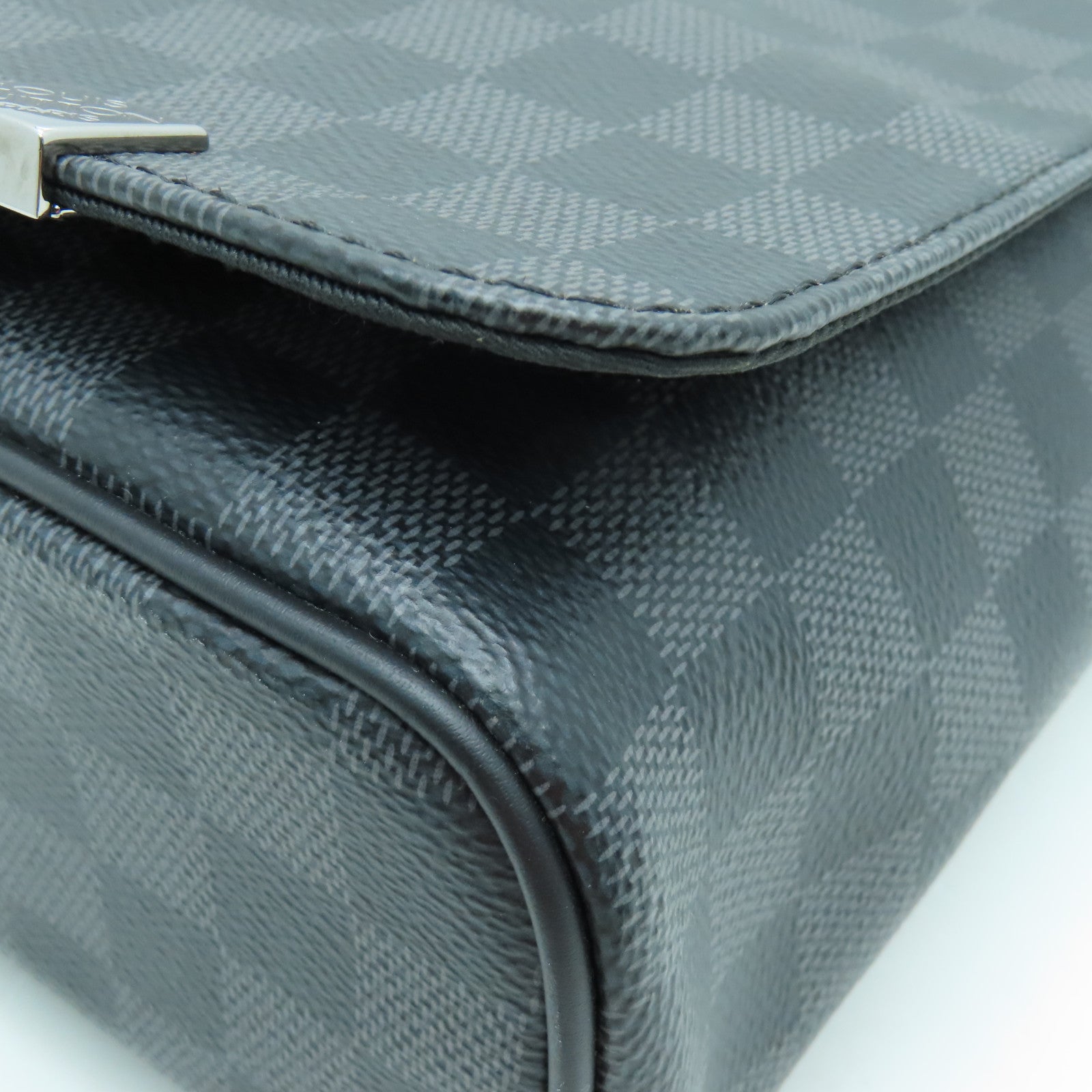 LOUIS VUITTON Damier Graphite District MM Silver Buckle Shoulder Bag Black