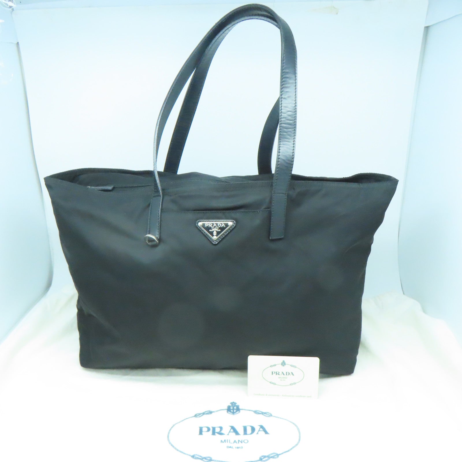 PRADA Nylon Tote Bag Silver Buckle Hand Bag Black Brand Off Hong Kong Online Store