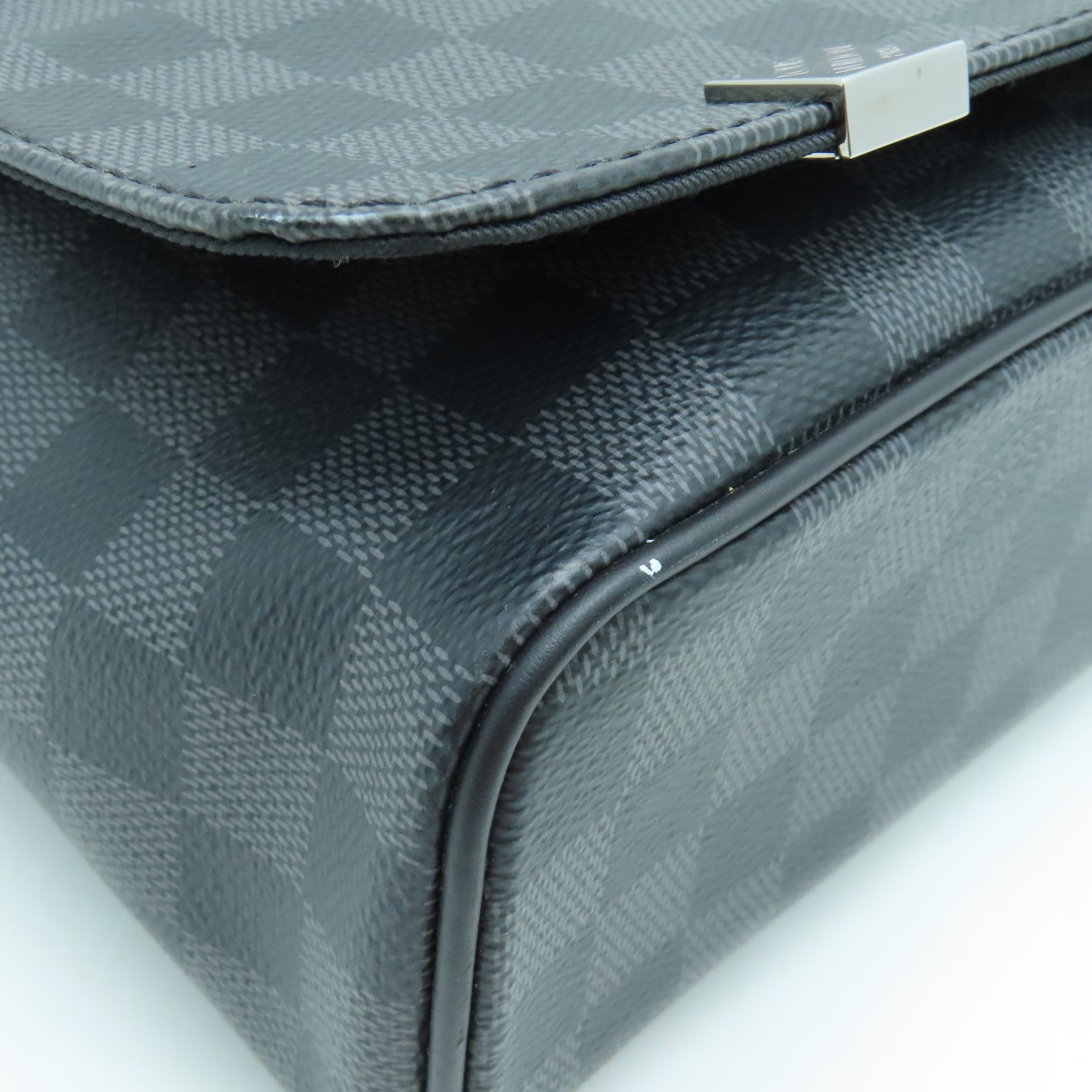 LOUIS VUITTON Damier Graphite District MM Silver Buckle Shoulder Bag Black
