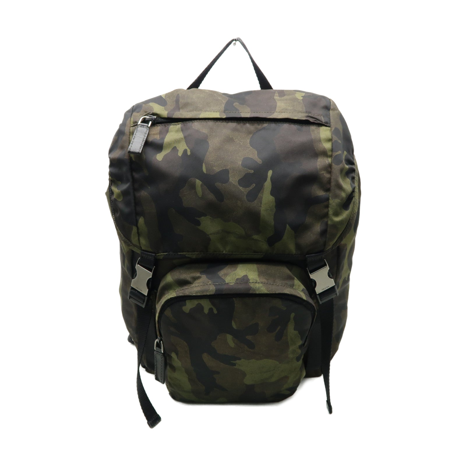 PRADA 尼龍Backpack銀扣背包卡其色