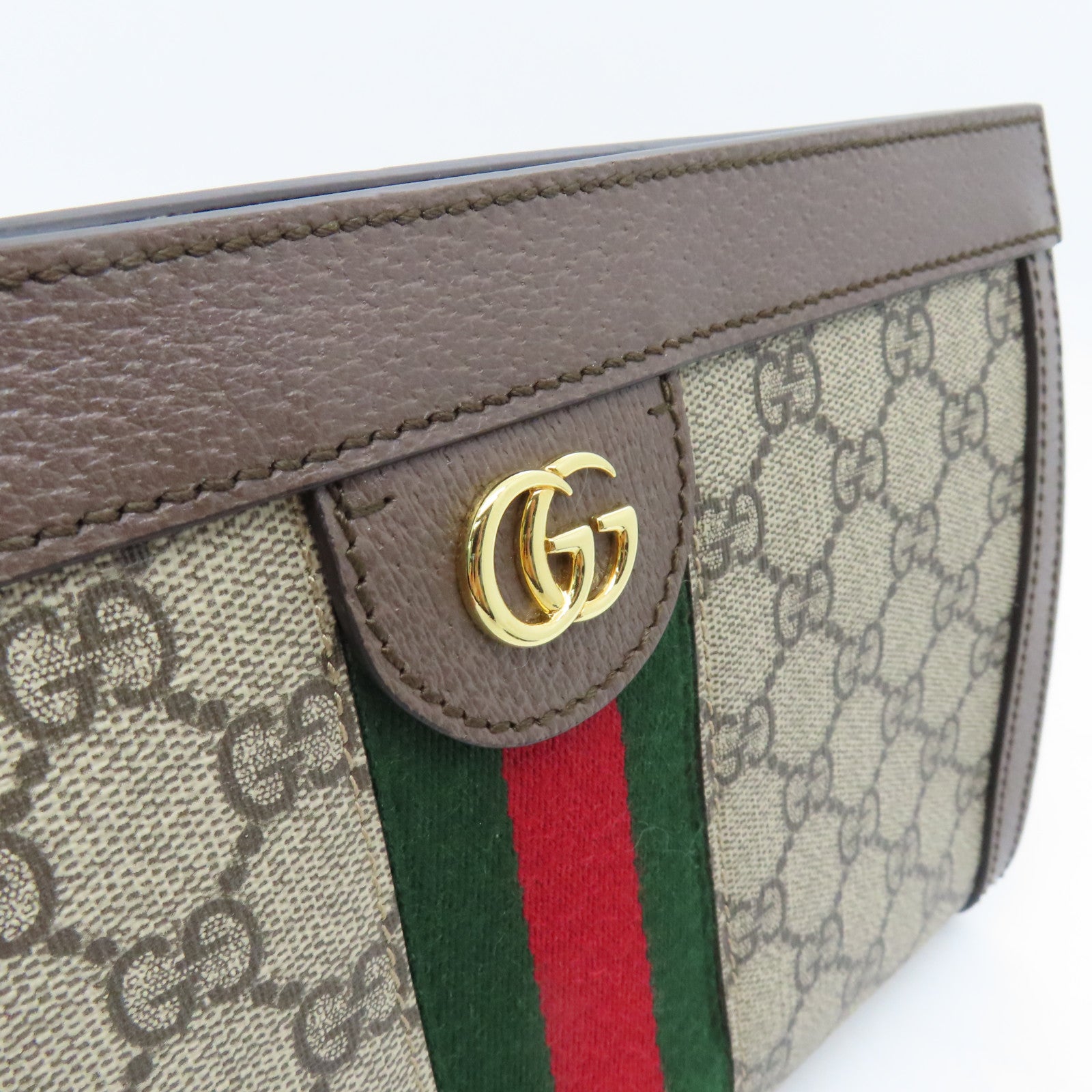 GUCCI 涂层帆布Ophidia GG金扣链带肩背袋啡色