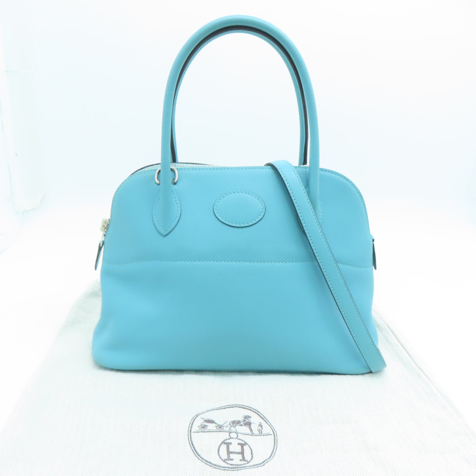 HERMES Swift皮革Bolide 27銀扣手挽肩背兩用袋蒂芬尼藍