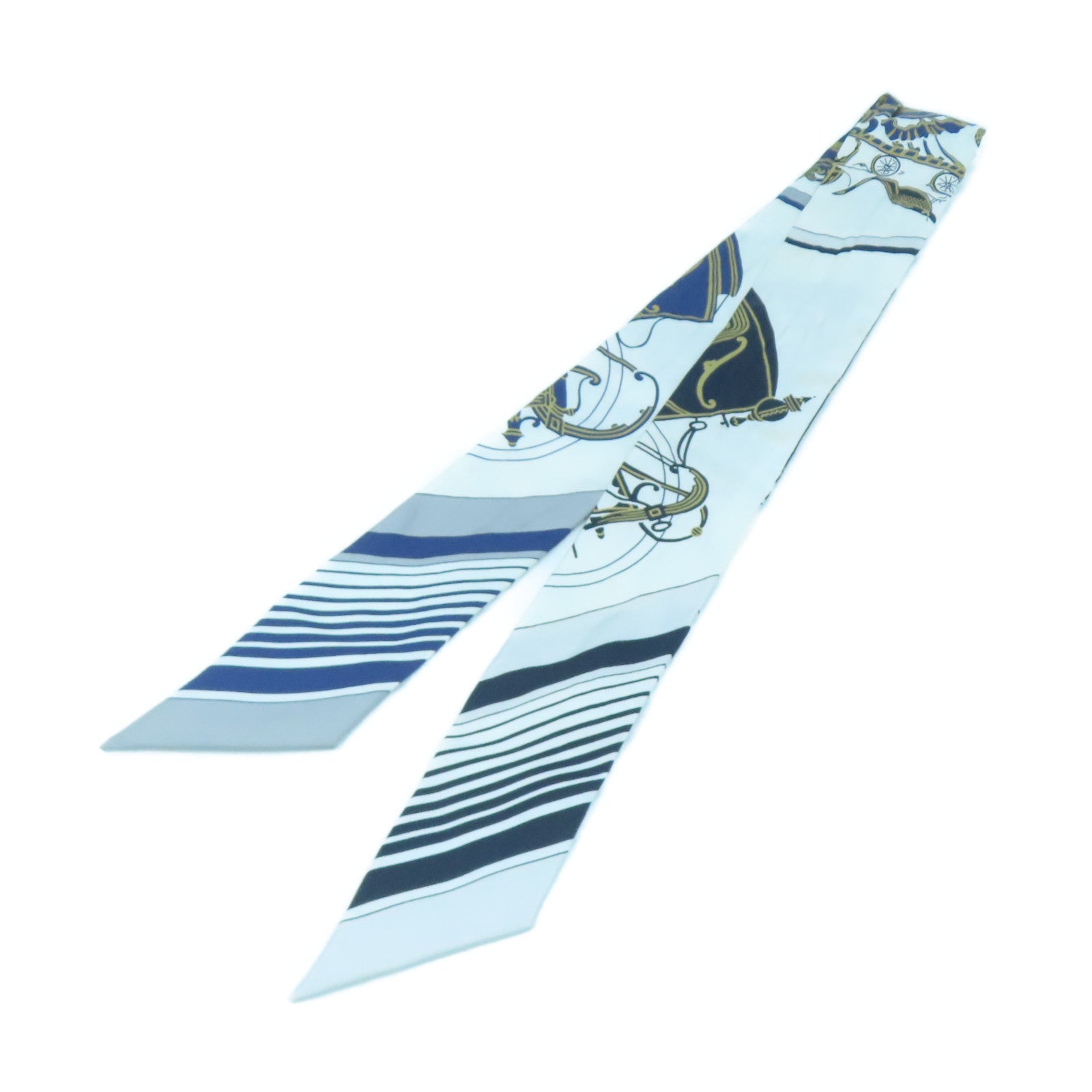 HERMES Silk Twilly Scarf White/Blue