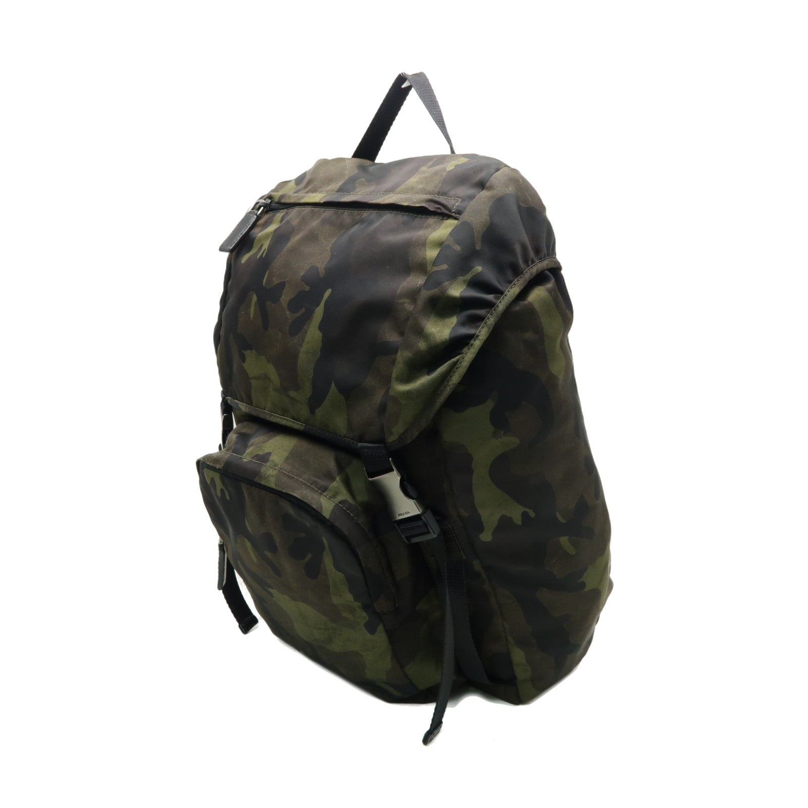 PRADA 尼龍Backpack銀扣背包卡其色