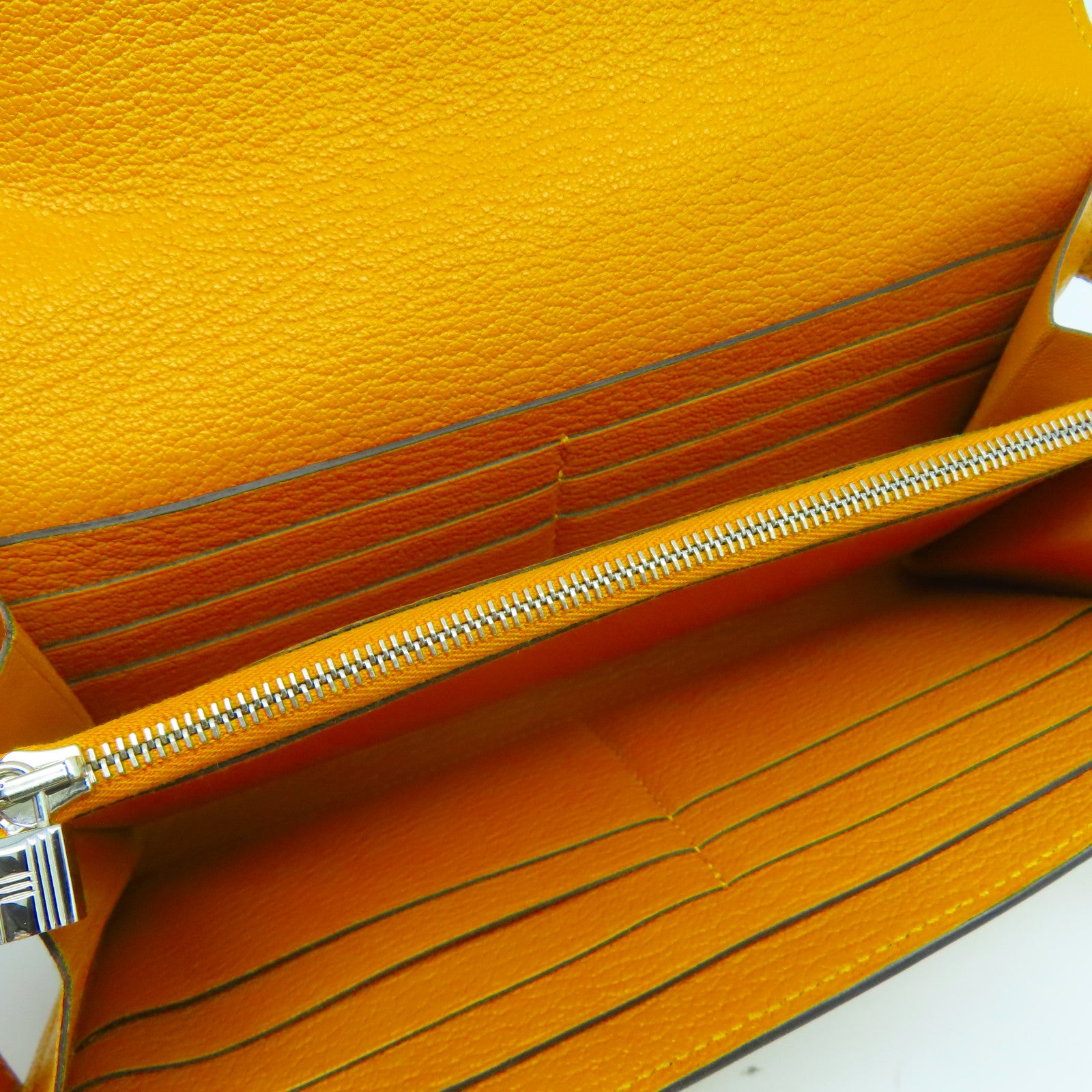 HERMES Chevre皮革Kelly Wallet銀扣長錢包黃色