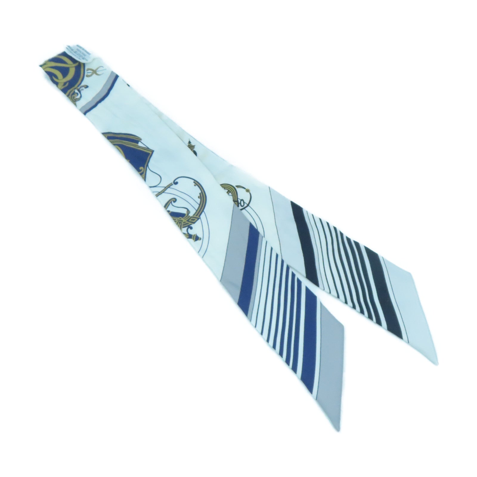 HERMES Silk Twilly Scarf White/Blue