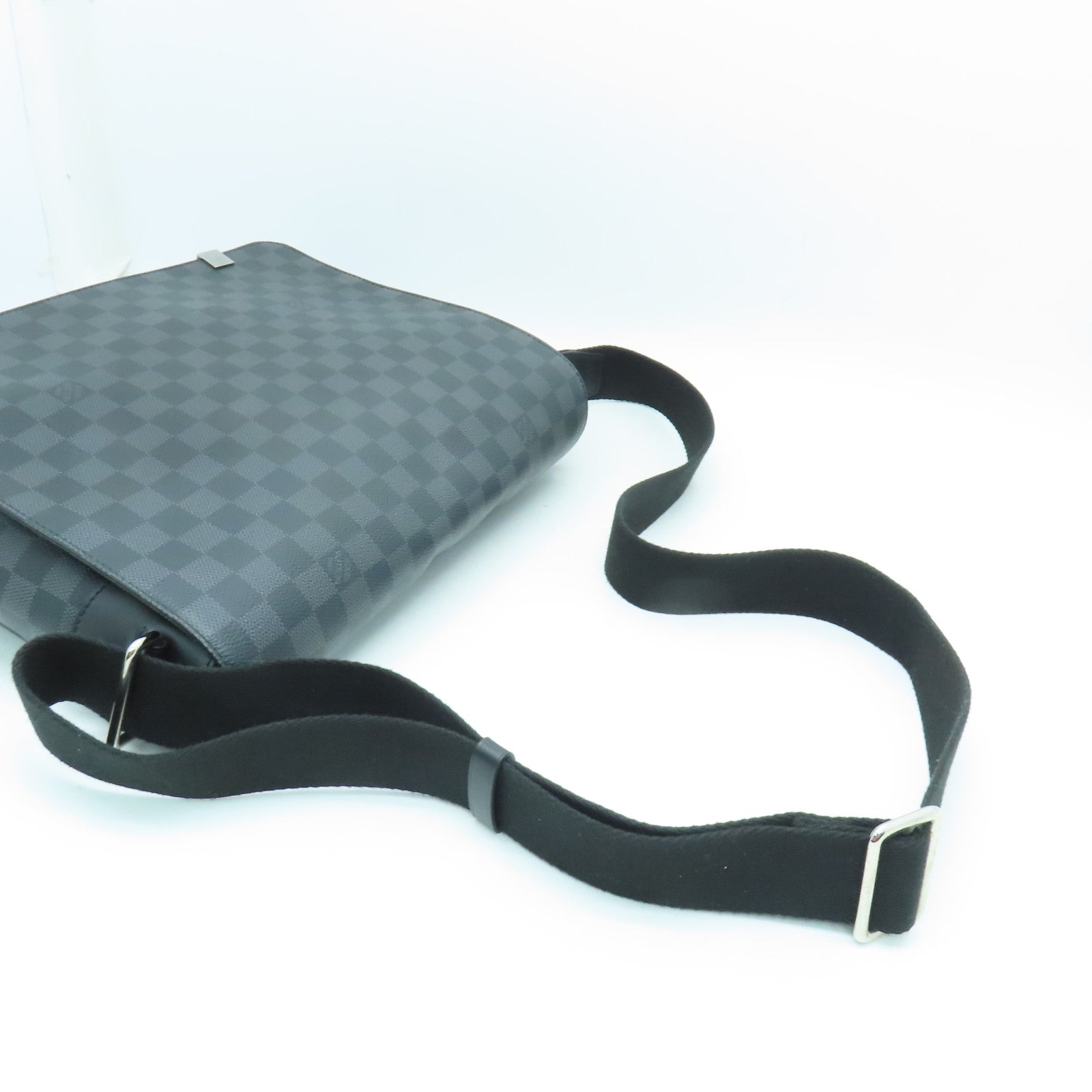 LOUIS VUITTON Damier Graphite District MM Silver Buckle Shoulder Bag Black
