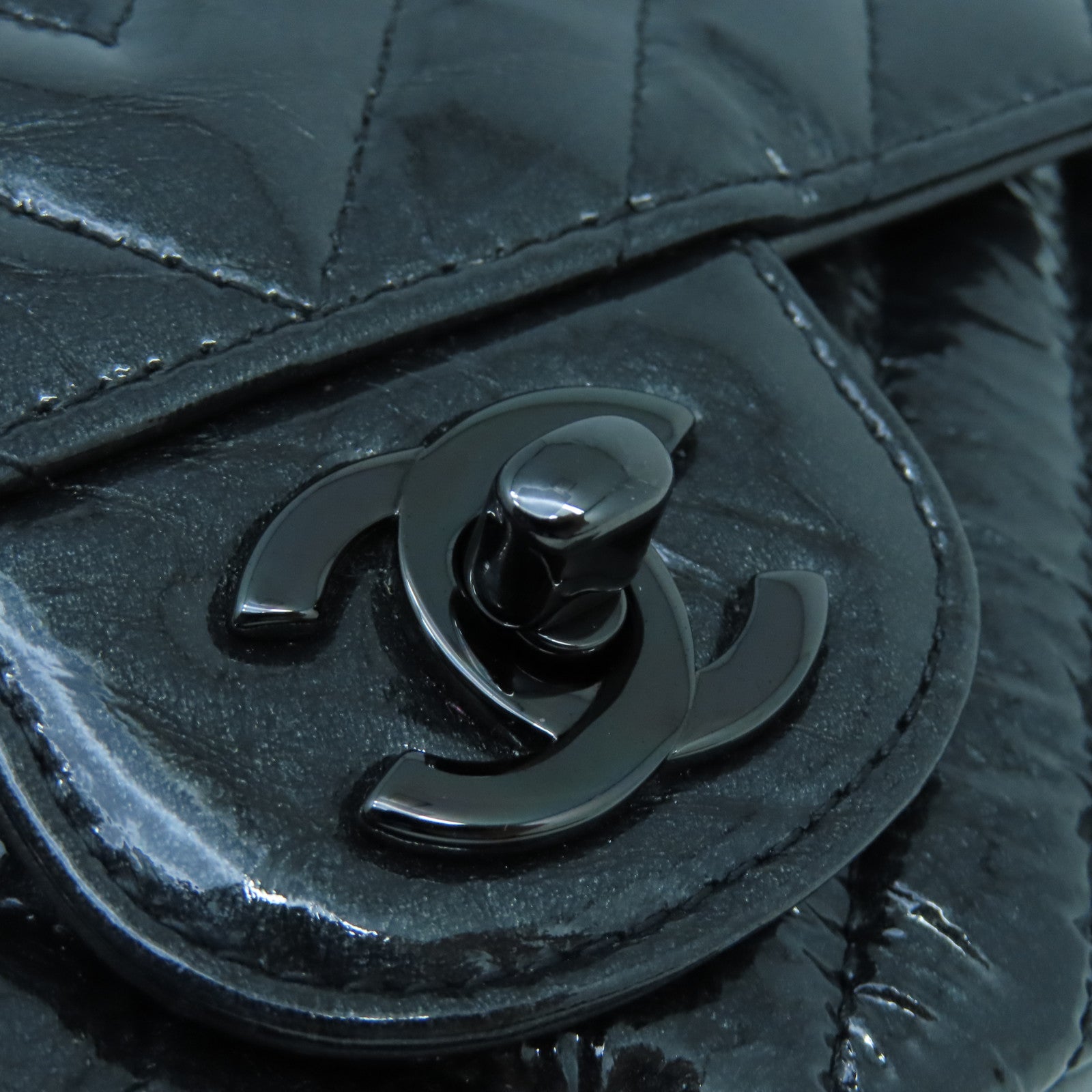 CHANEL twill patent leather Chain Shoulder Bag chain shoulder bag black
