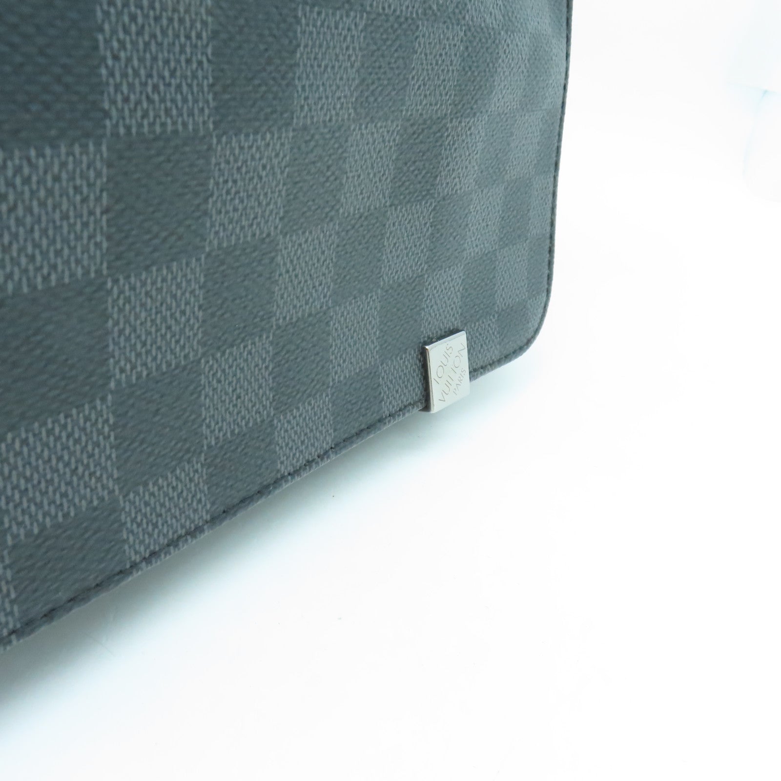 LOUIS VUITTON Damier Graphite District MM Silver Buckle Shoulder Bag Black