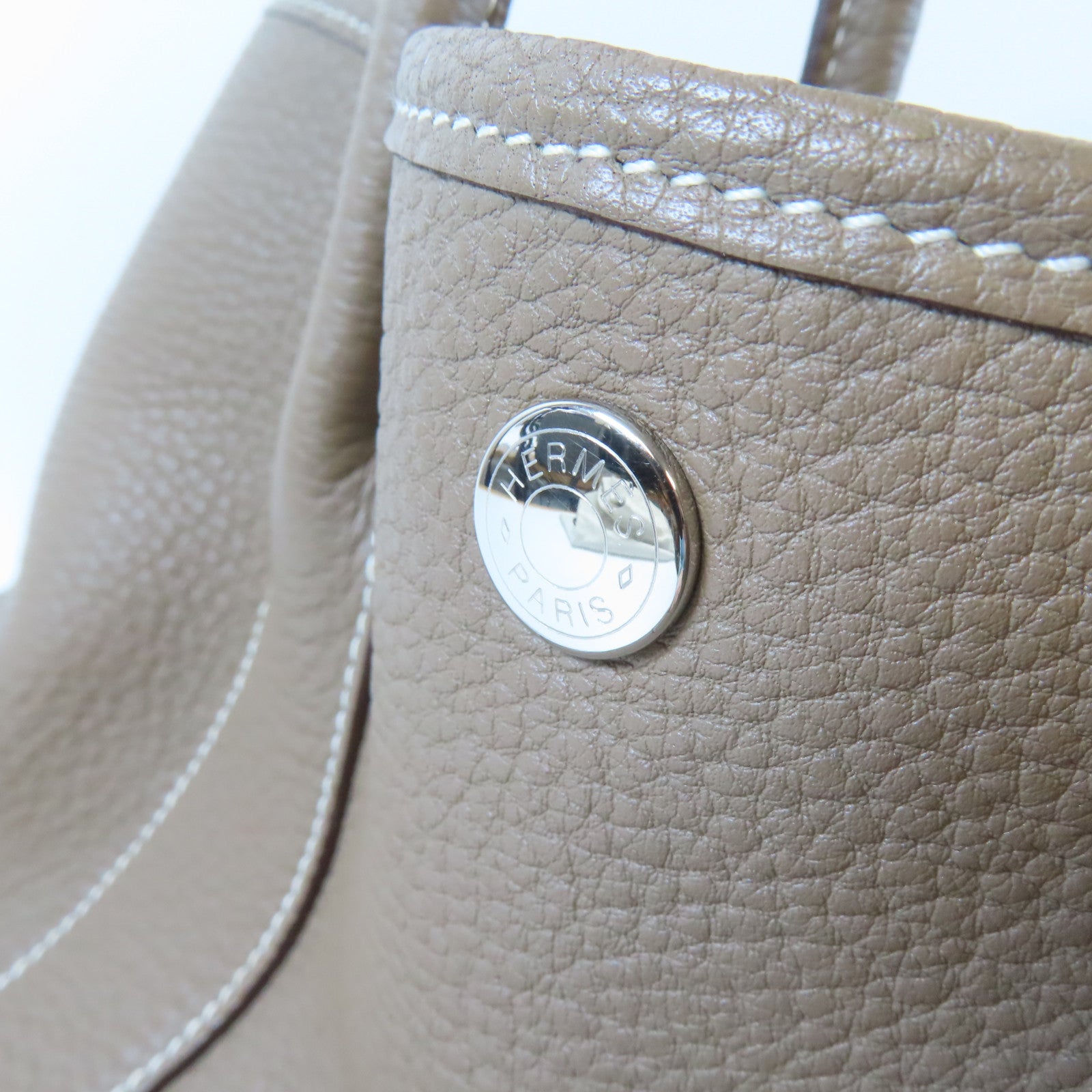 HERMES Negonda皮革Garden Party PM銀扣手挽袋大象灰色