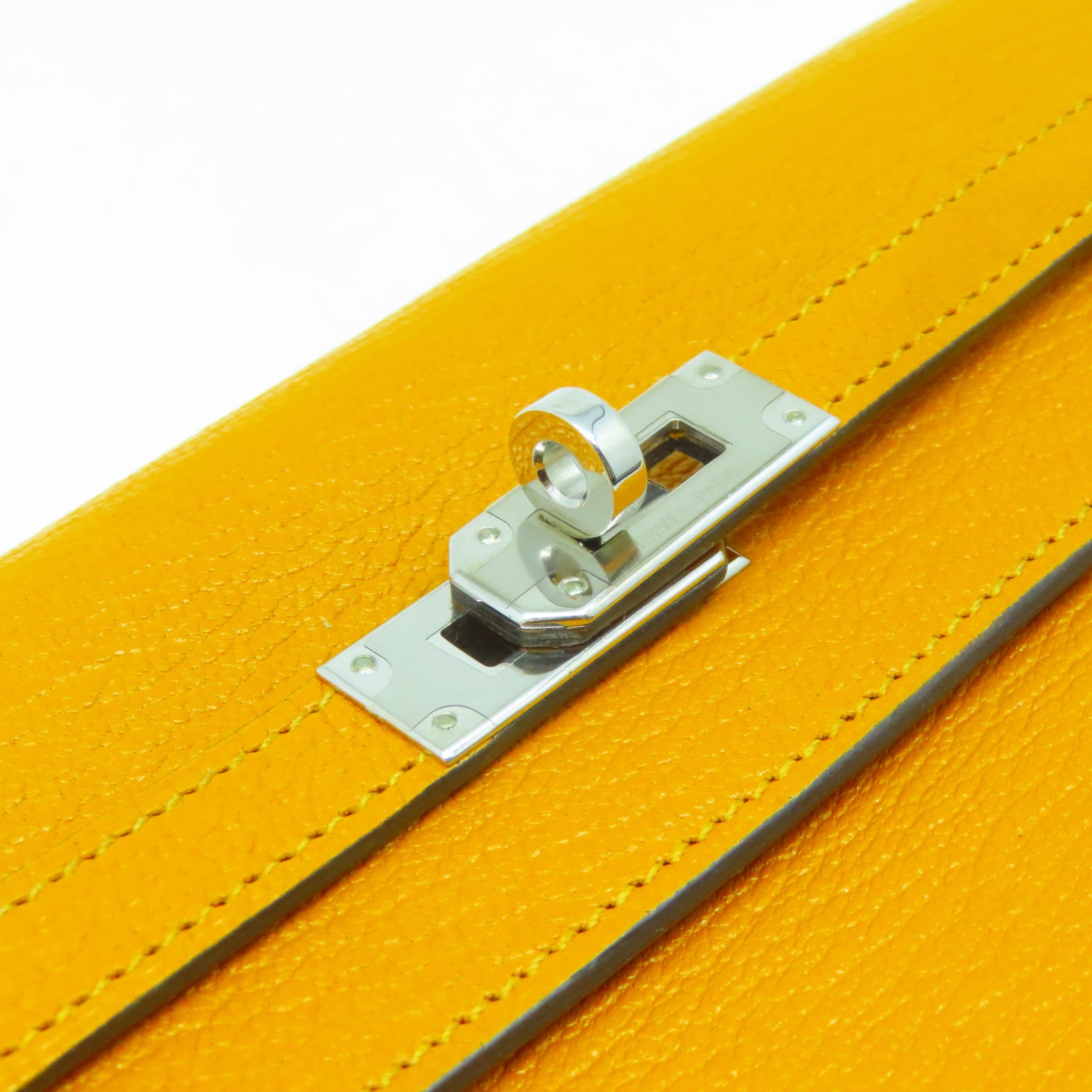 HERMES Chevre皮革Kelly Wallet銀扣長錢包黃色