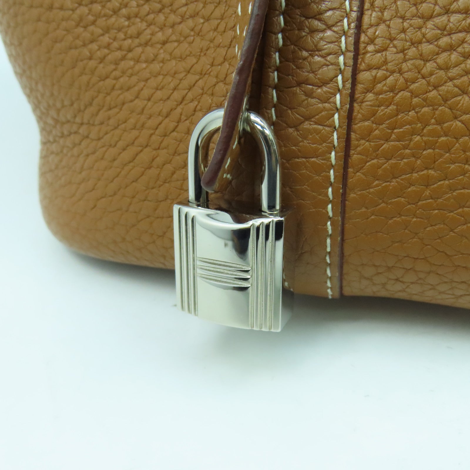 HERMES Clemence皮革Picotine PM銀扣手挽袋Gold經典駝色
