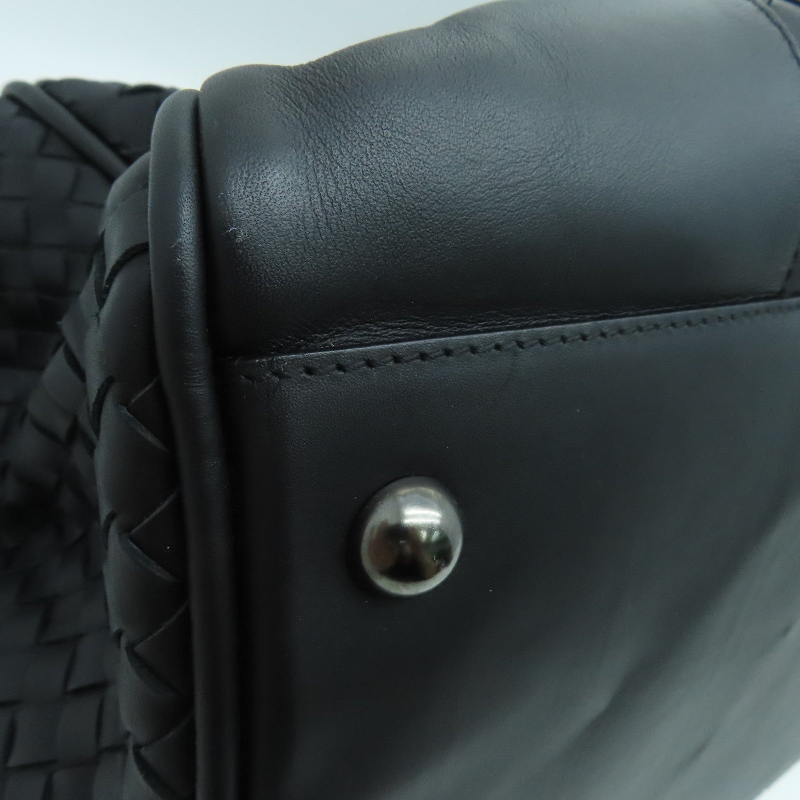 BOTTEGA VENETA Cowhide Leather Boston Bag Handle Bag Black