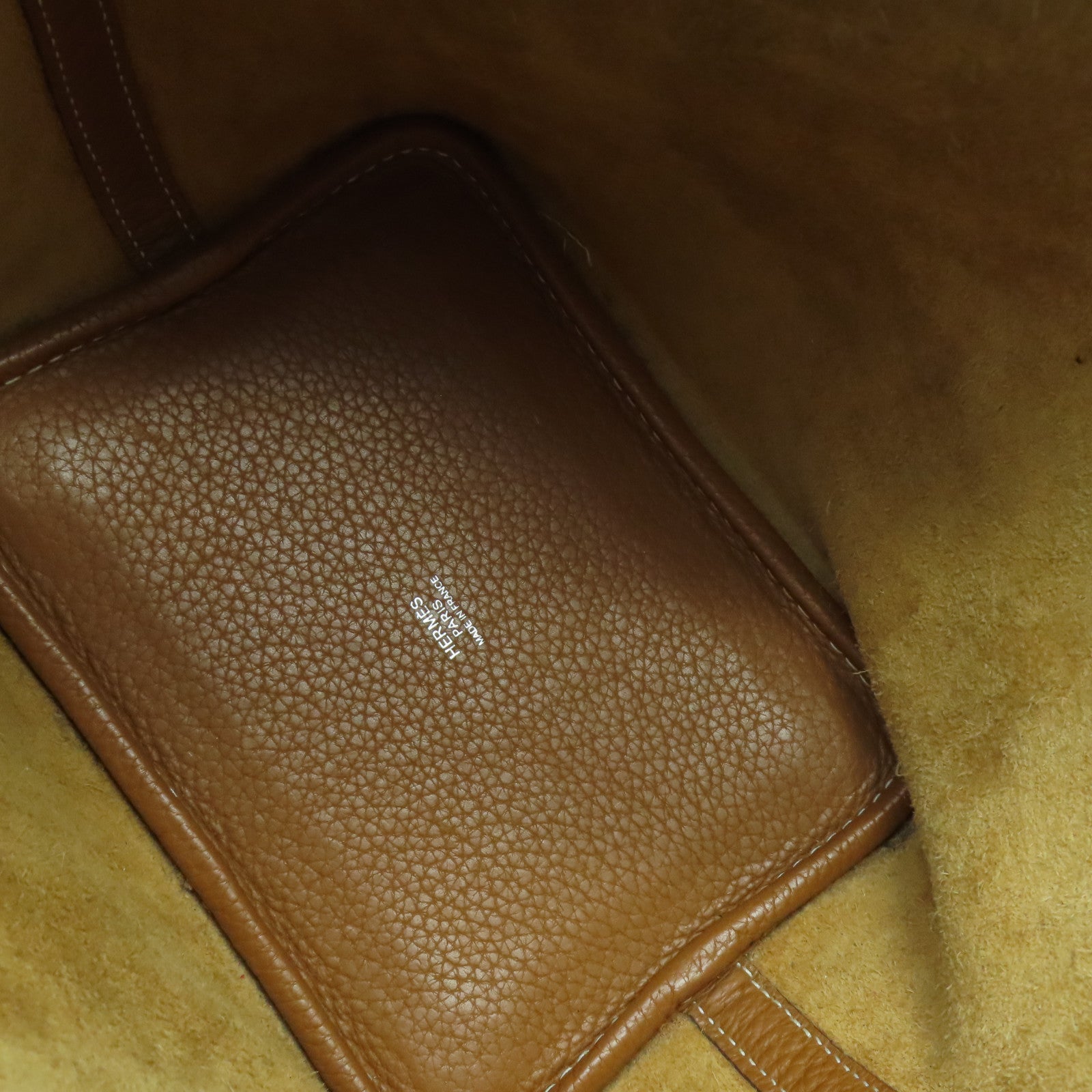HERMES Clemence皮革Picotine PM銀扣手挽袋Gold經典駝色