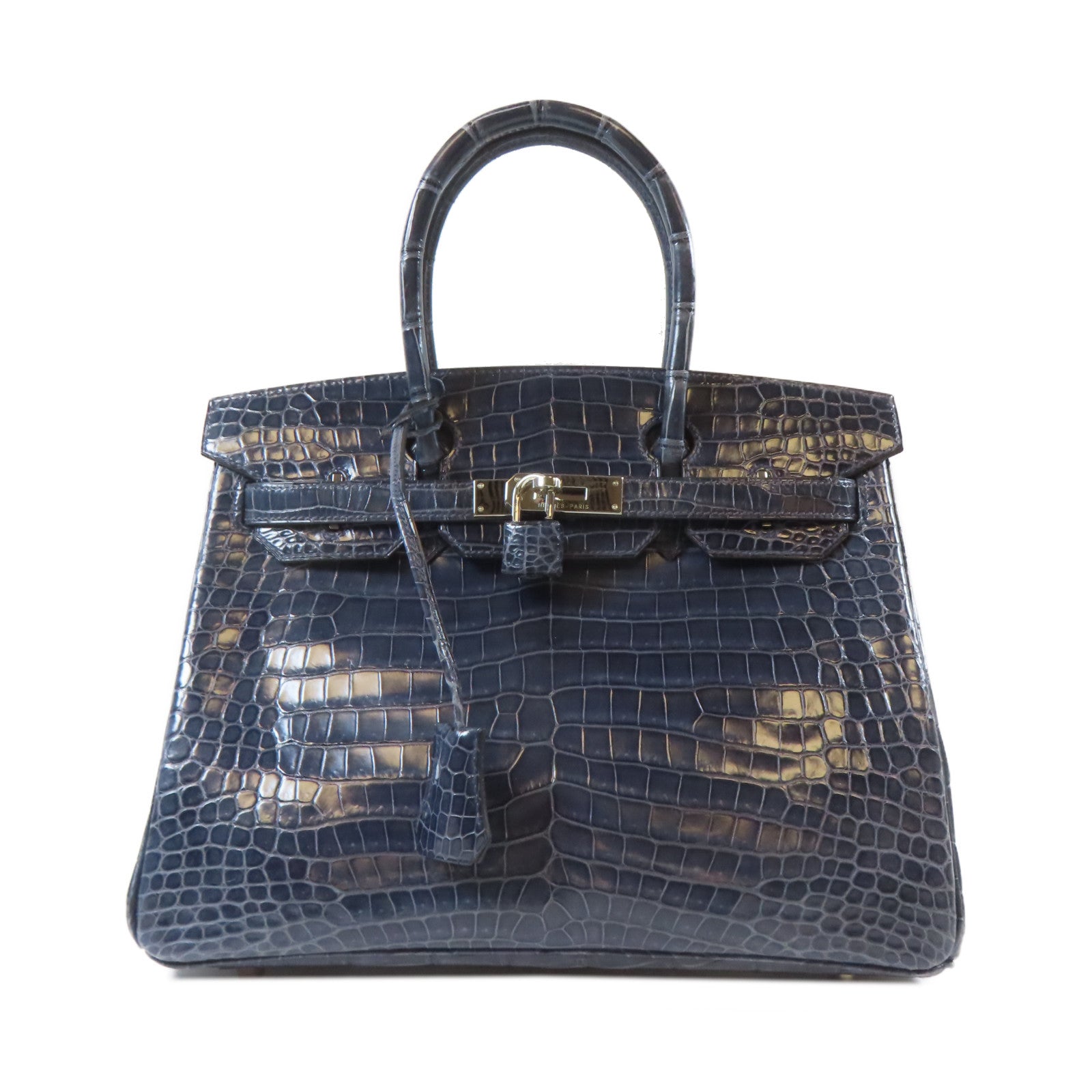 HERMES 鱷魚皮革Birkin 30銀扣手挽袋藍色