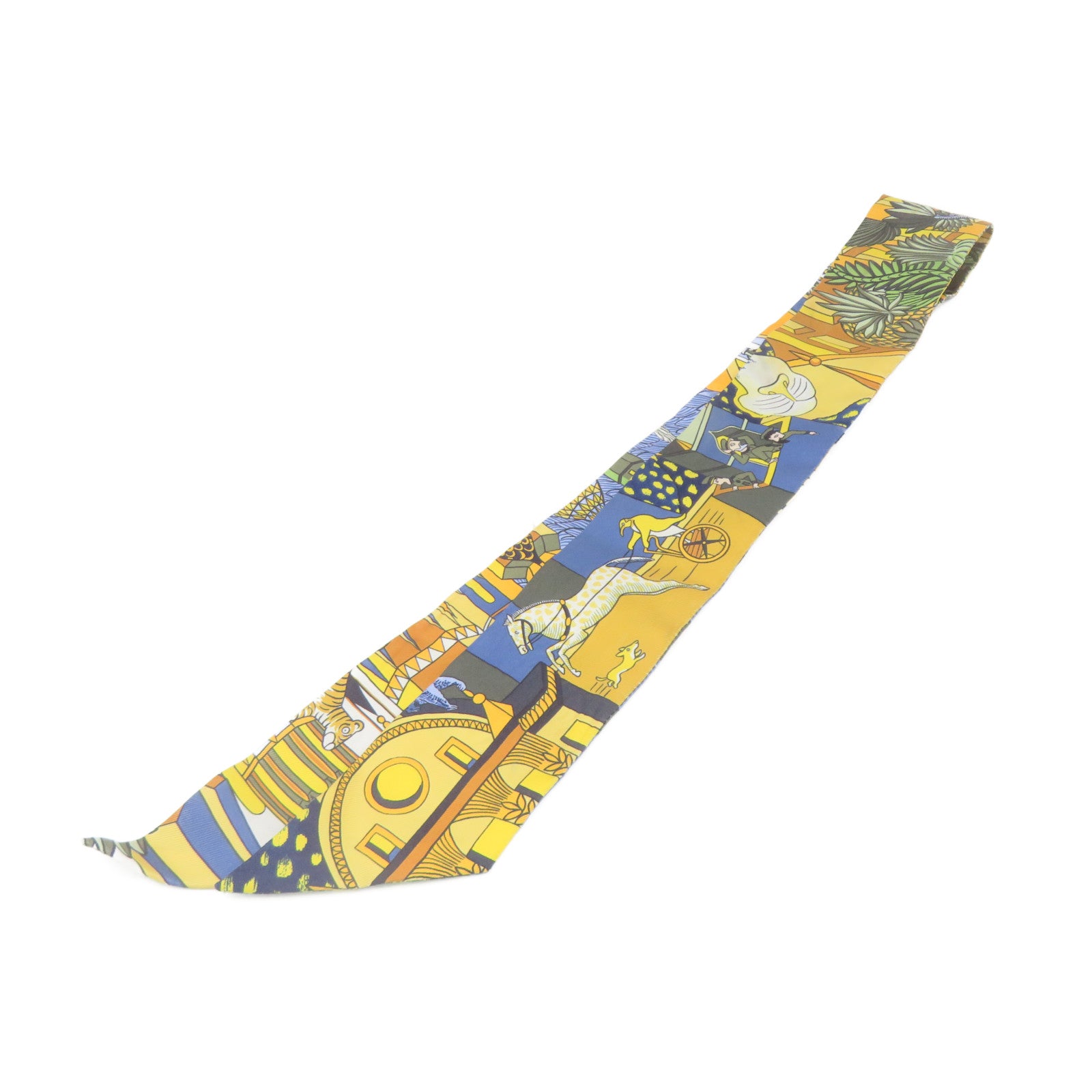 HERMES Silk Twilly Scarf Blue/Yellow/Color