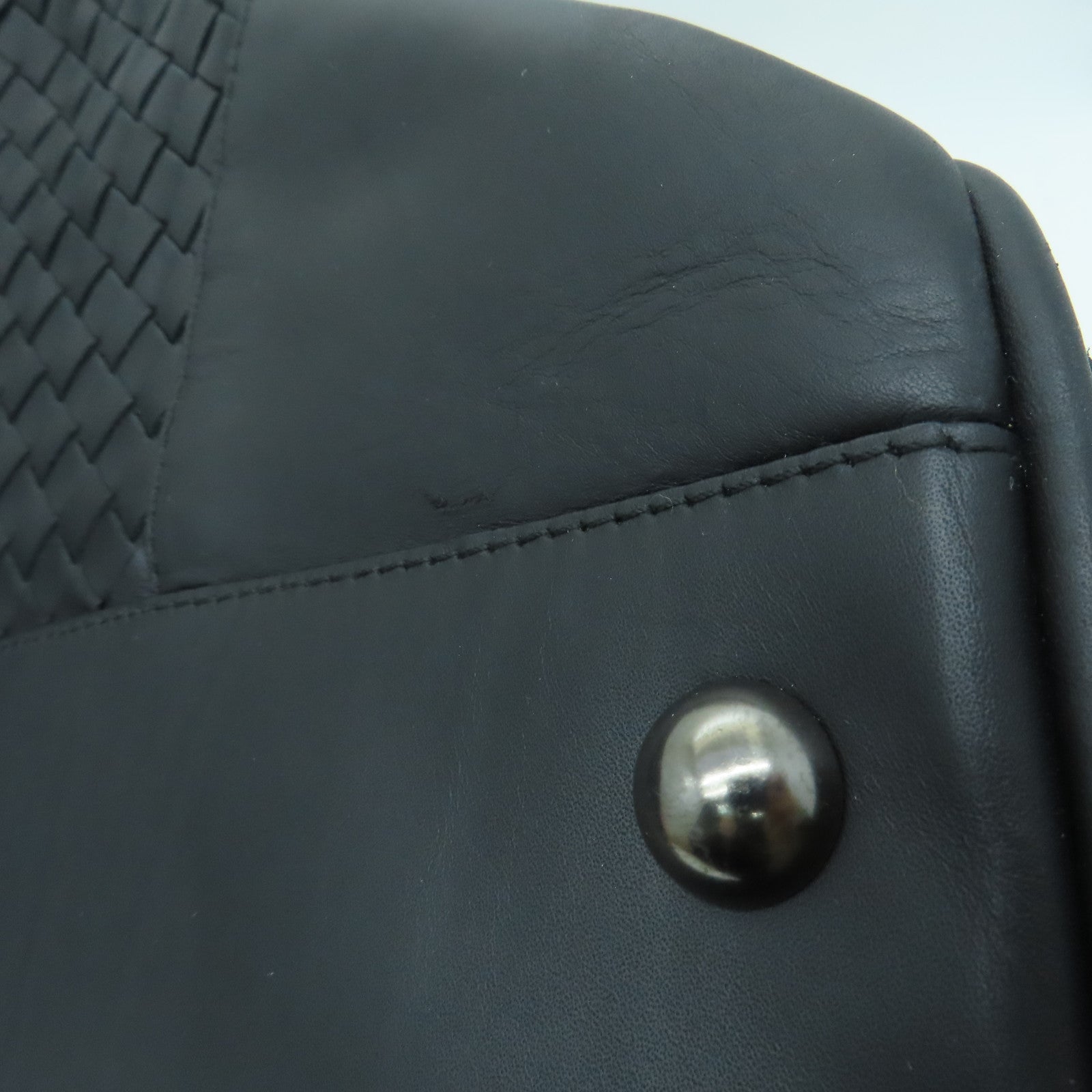 BOTTEGA VENETA Cowhide Leather Boston Bag Handle Bag Black