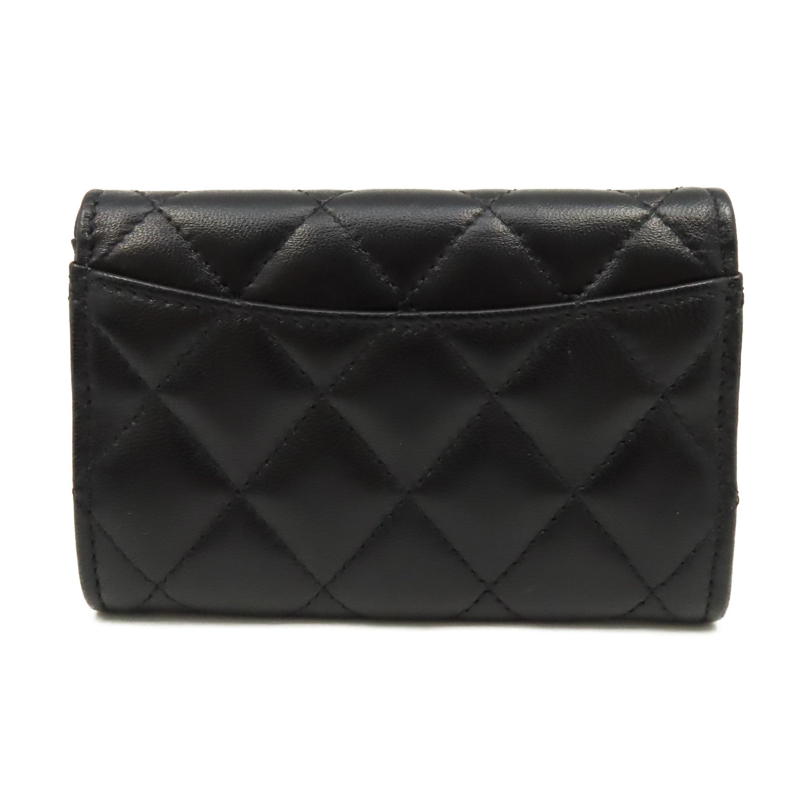 CHANEL 菱格羊皮皮革Card Case金扣卡片套黑色