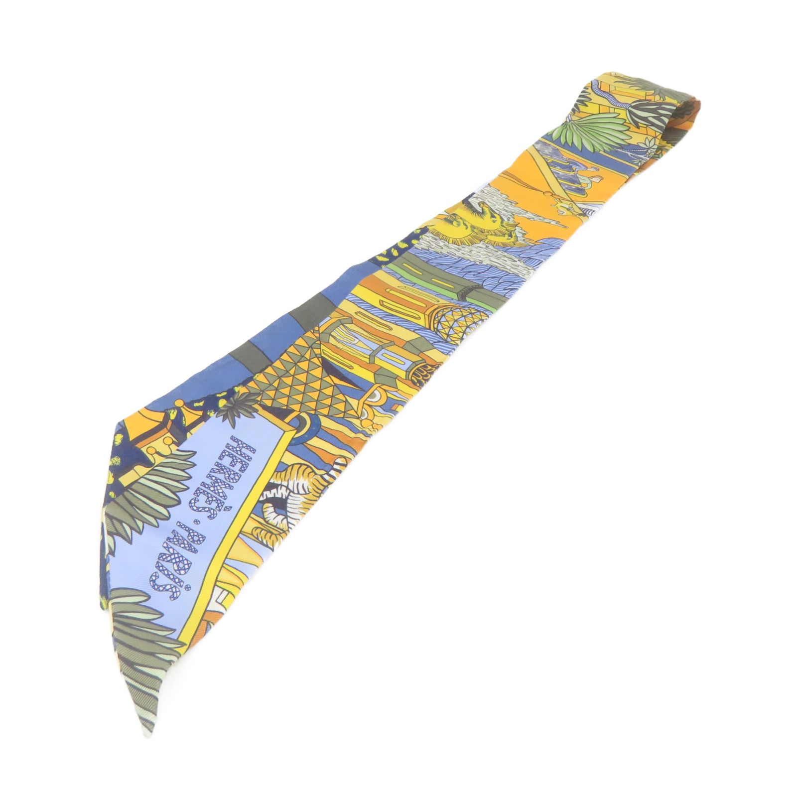 HERMES Silk Twilly Scarf Blue/Yellow/Color