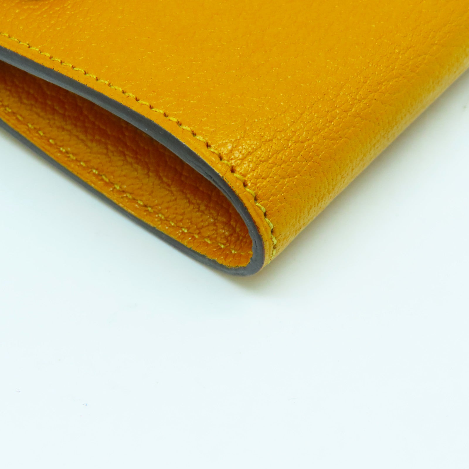 HERMES Chevre皮革Kelly Wallet銀扣長錢包黃色