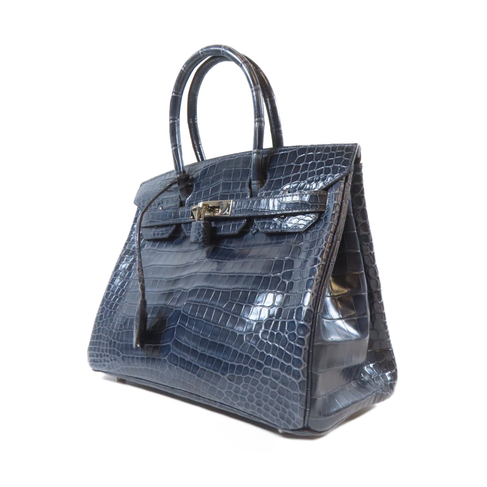 HERMES 鱷魚皮革Birkin 30銀扣手挽袋藍色