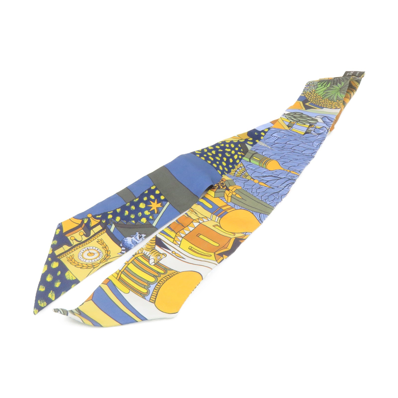 HERMES Silk Twilly Scarf Blue/Yellow/Color