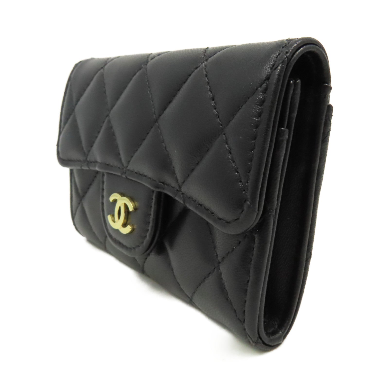 CHANEL 菱格羊皮皮革Card Case金扣卡片套黑色