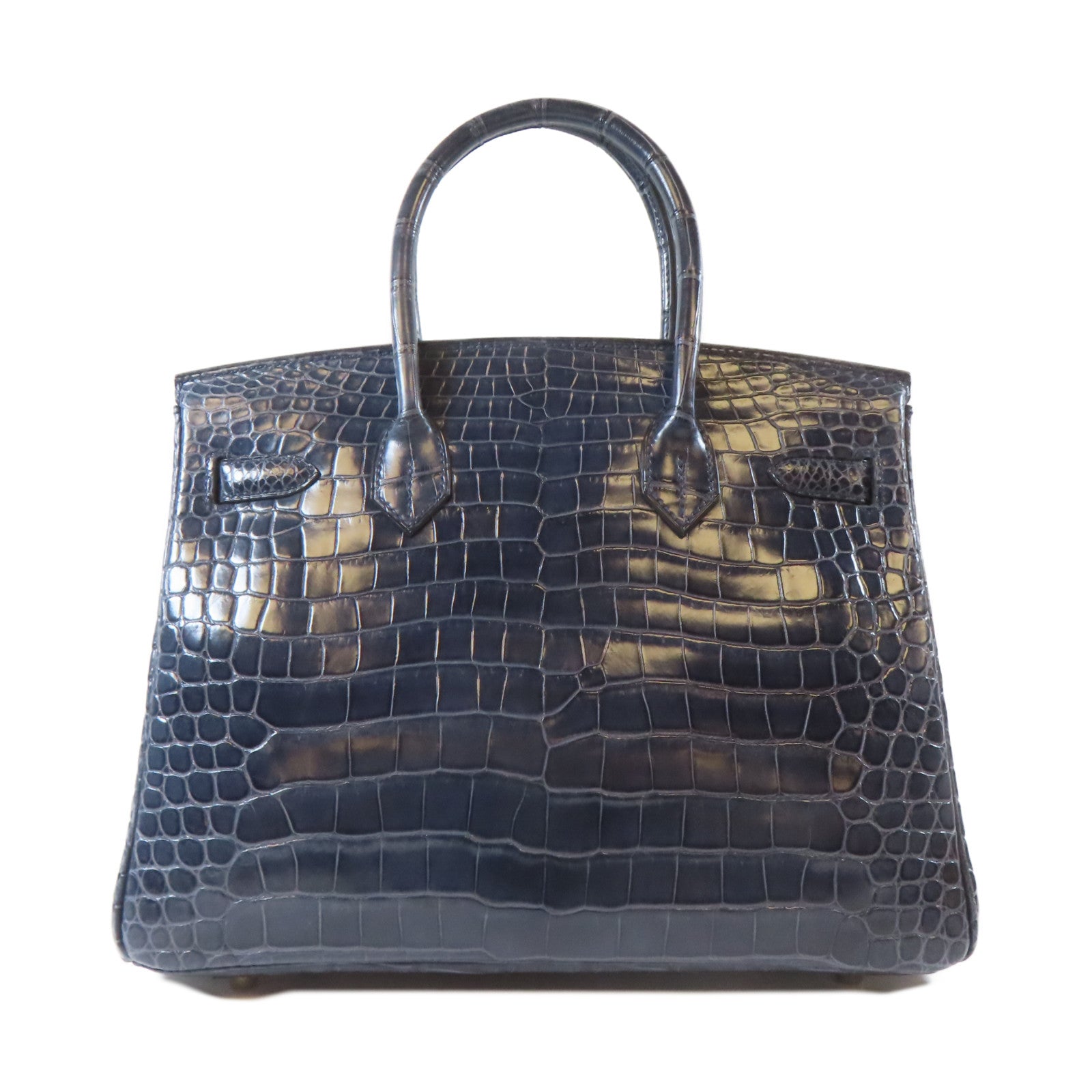 HERMES 鱷魚皮革Birkin 30銀扣手挽袋藍色