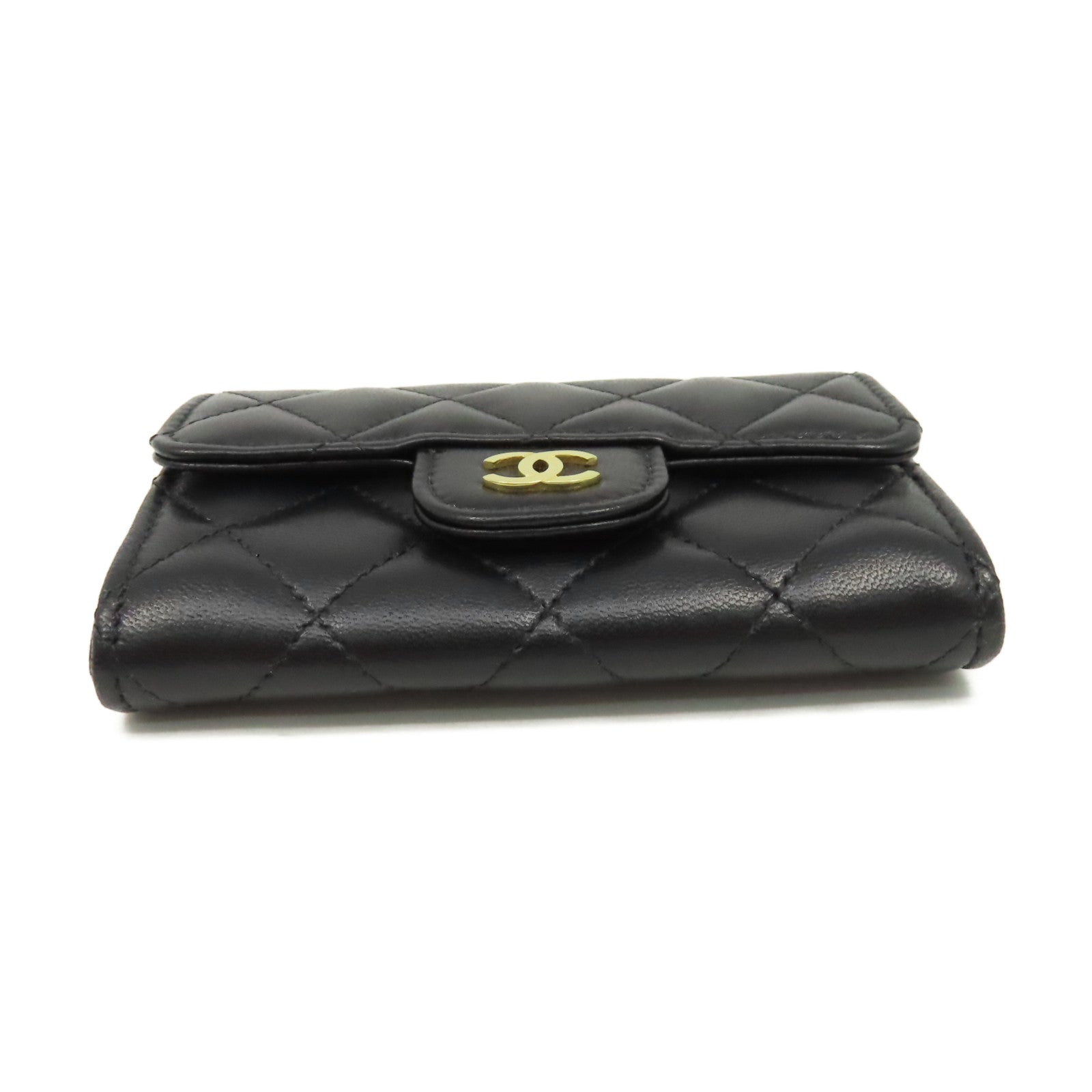 CHANEL 菱格羊皮皮革Card Case金扣卡片套黑色