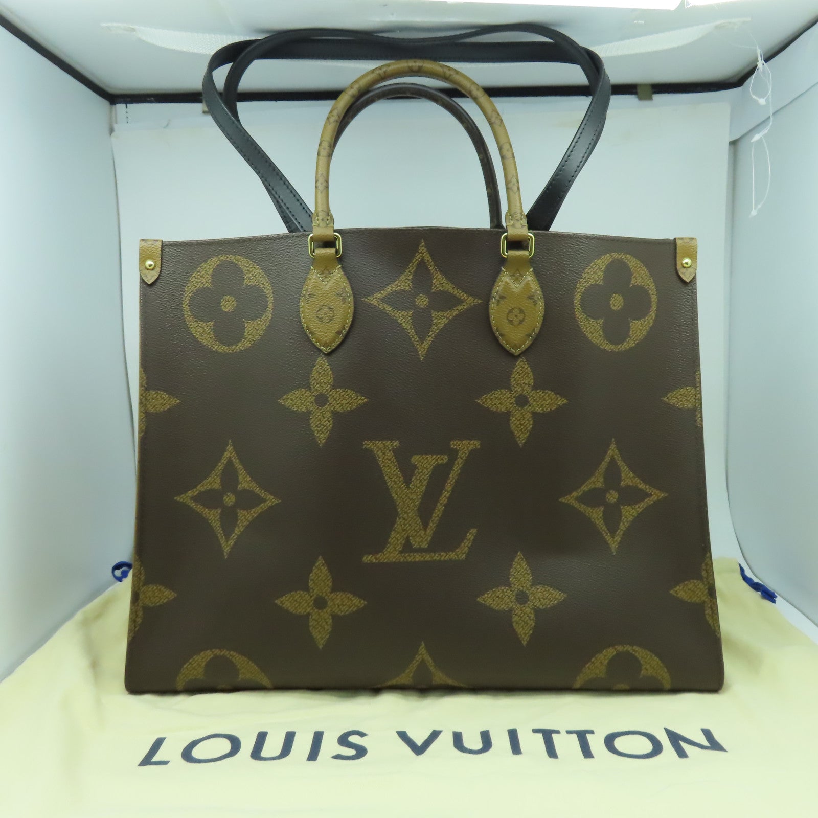 LOUIS VUITTON 【激減優惠】Monogram Giant Reverse On The Go GM金扣手挽肩背兩用袋啡色