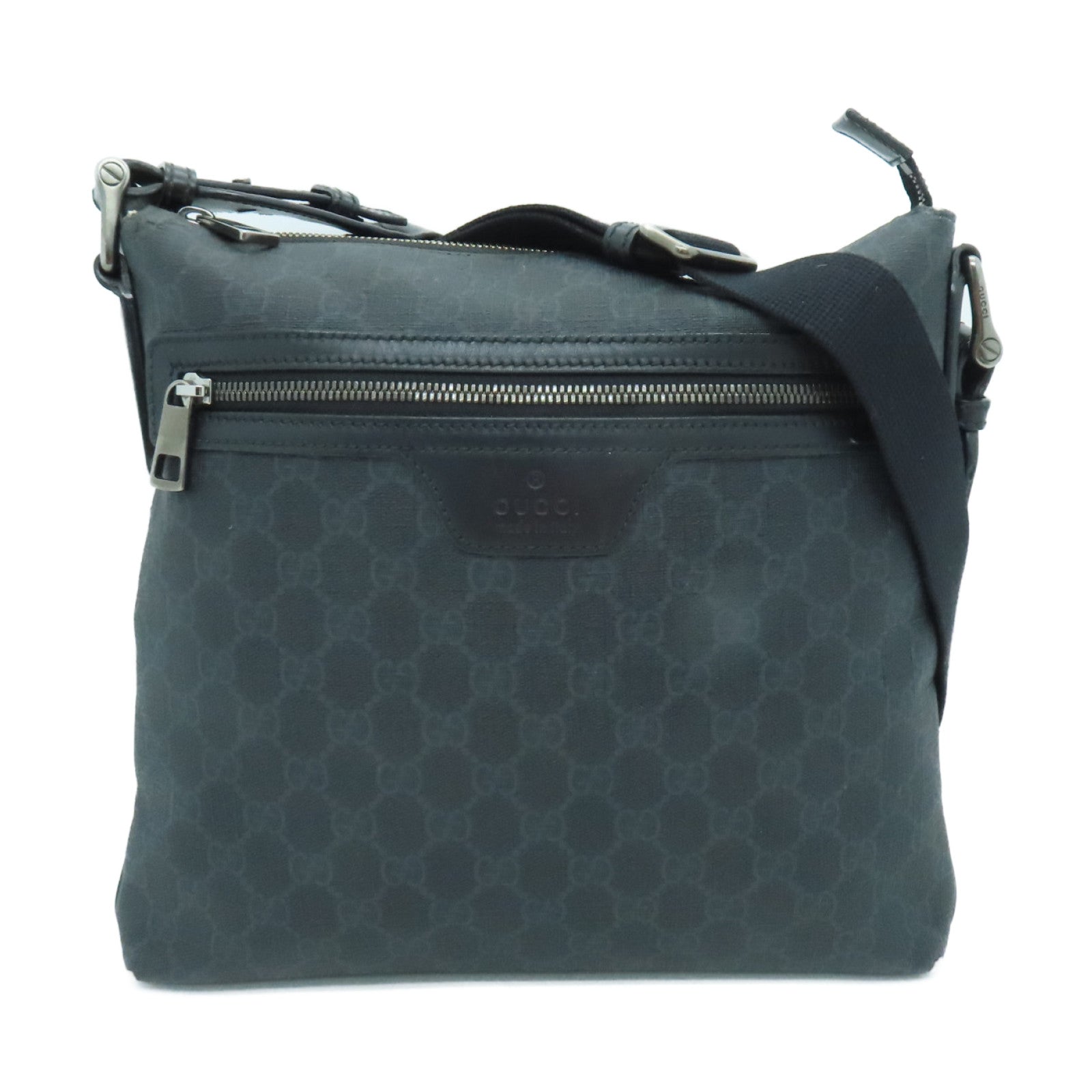 GUCCI 塗層帆布Shoulder Bag銀扣肩背袋黑色