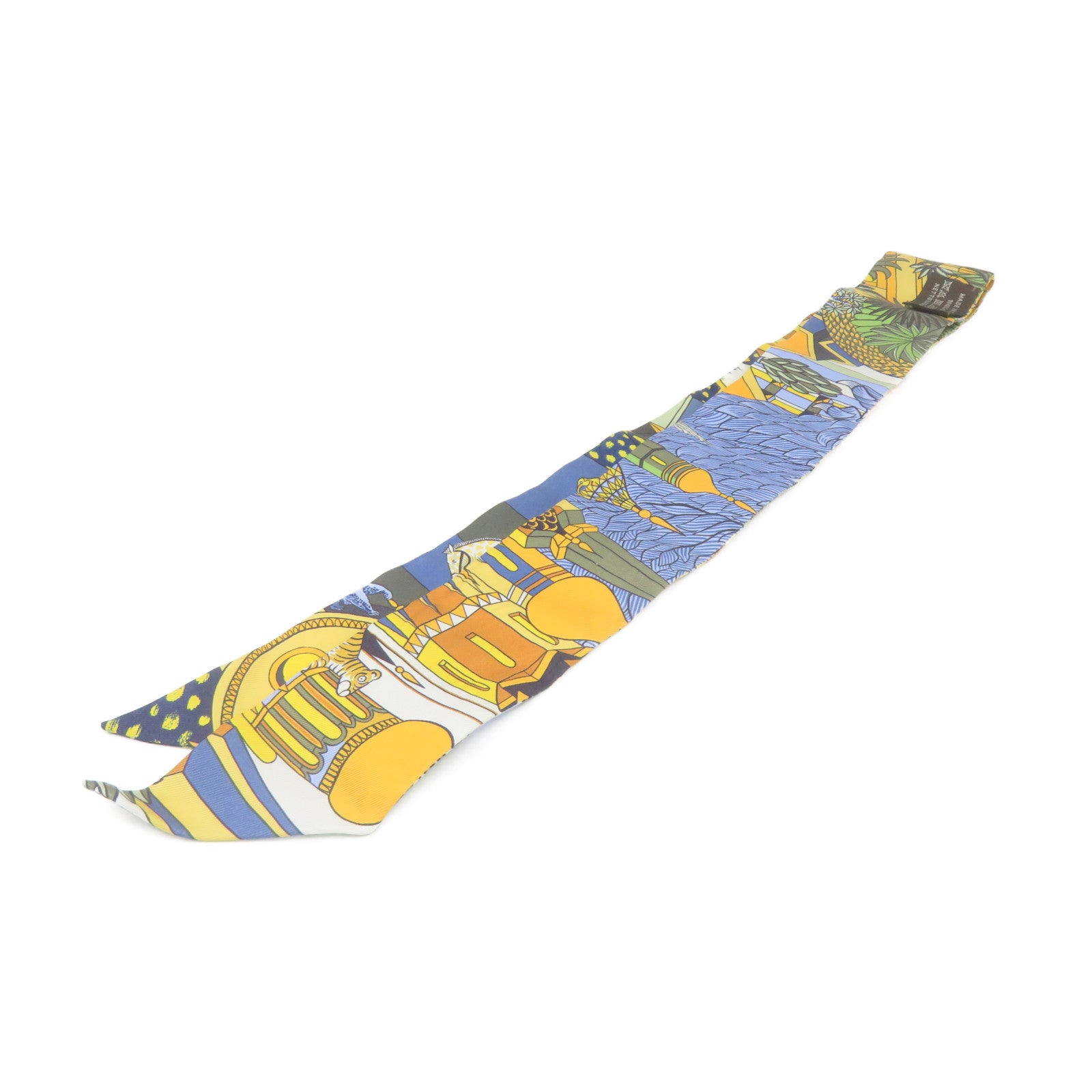 HERMES Silk Twilly Scarf Blue/Yellow/Color