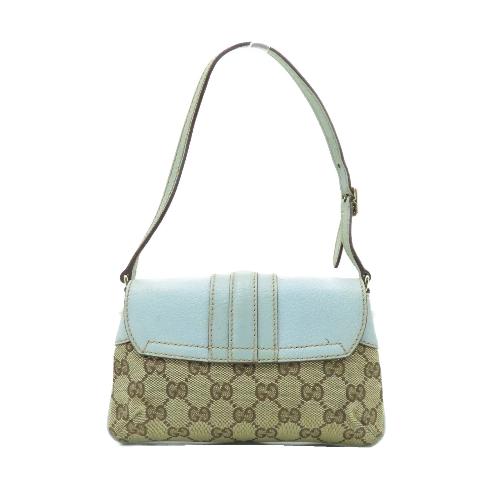 GUCCI 帆布Handbag銀扣手挽袋啡色/淺藍色
