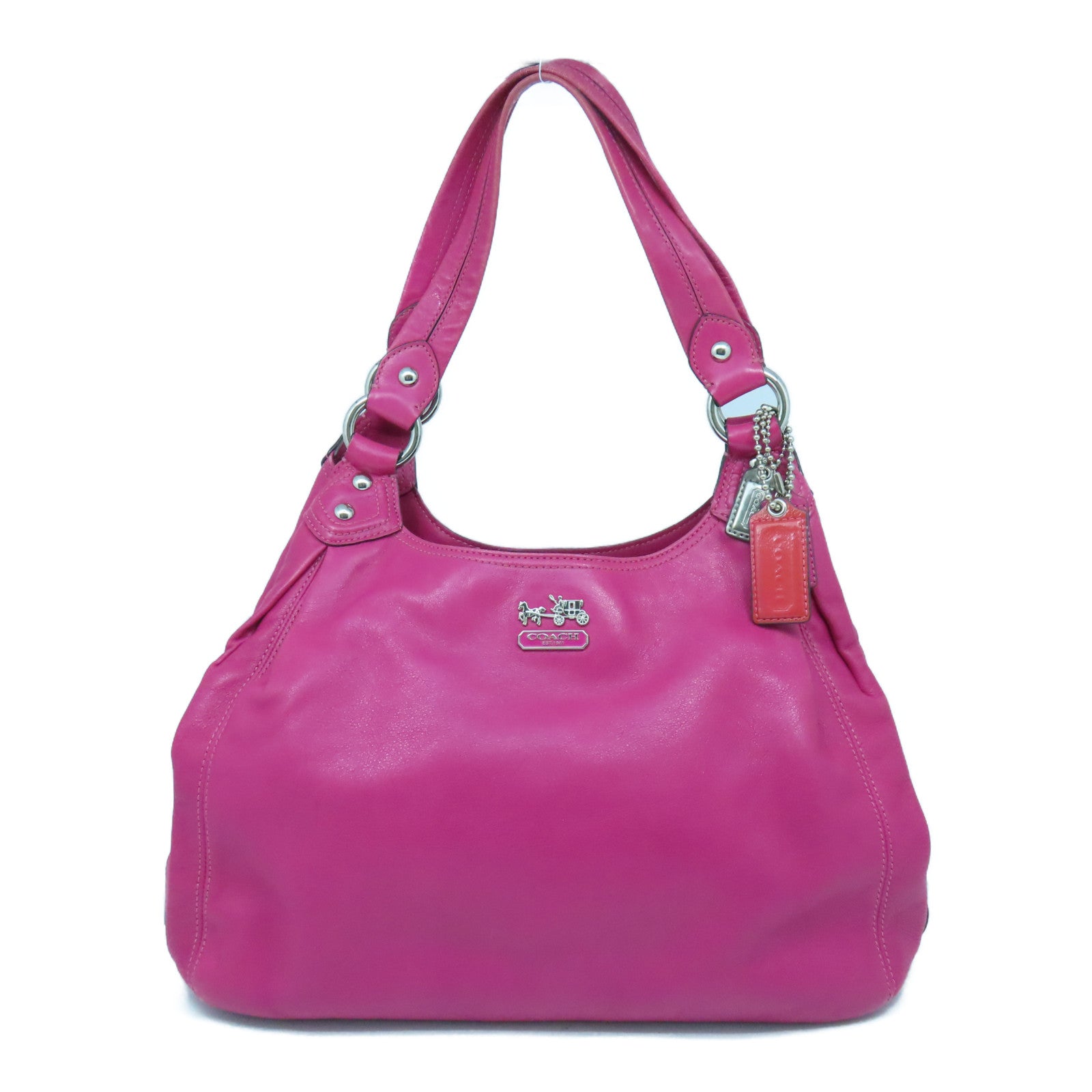 COACH 皮革Shoulder Bag銀扣肩背袋桃紅色