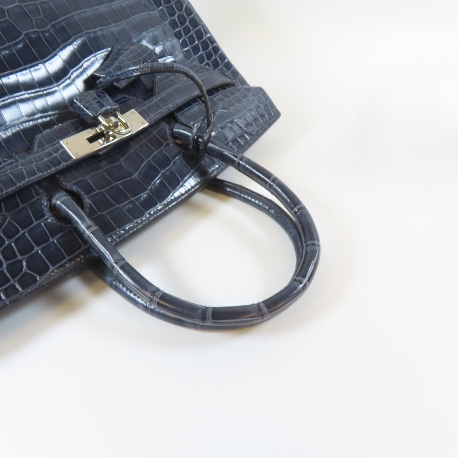HERMES 鱷魚皮革Birkin 30銀扣手挽袋藍色