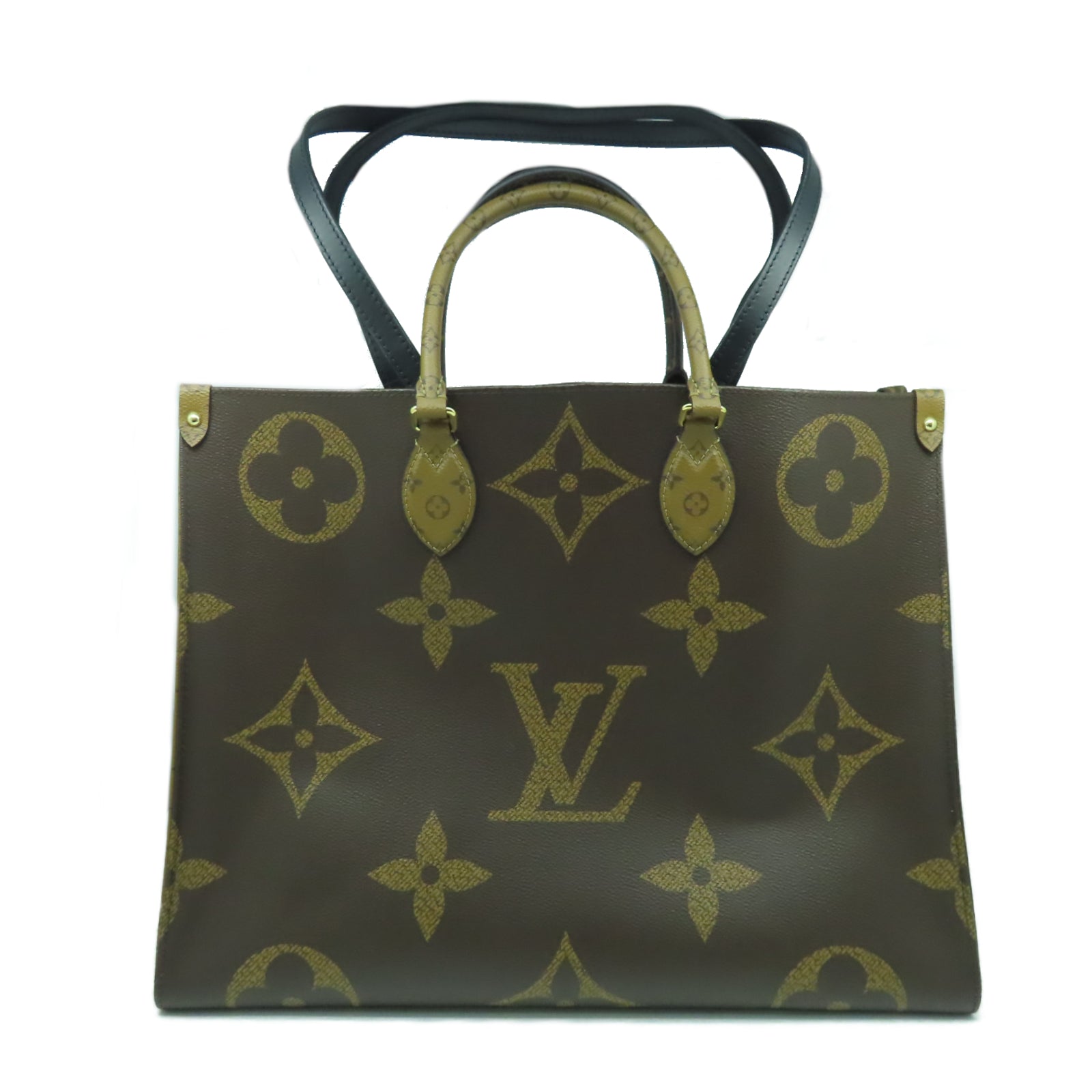 LOUIS VUITTON 【激減優惠】Monogram Giant Reverse On The Go GM金扣手挽肩背兩用袋啡色