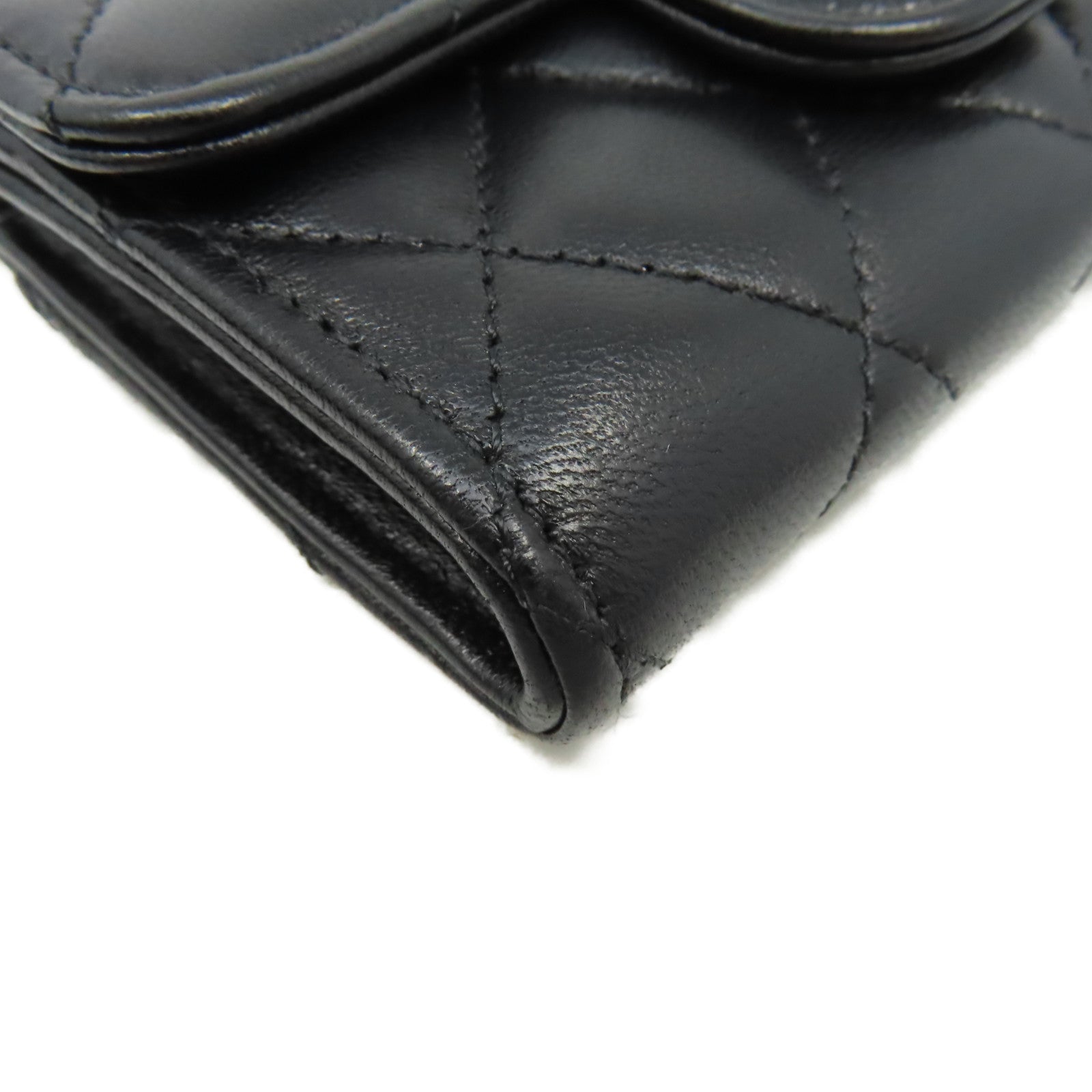 CHANEL 菱格羊皮皮革Card Case金扣卡片套黑色