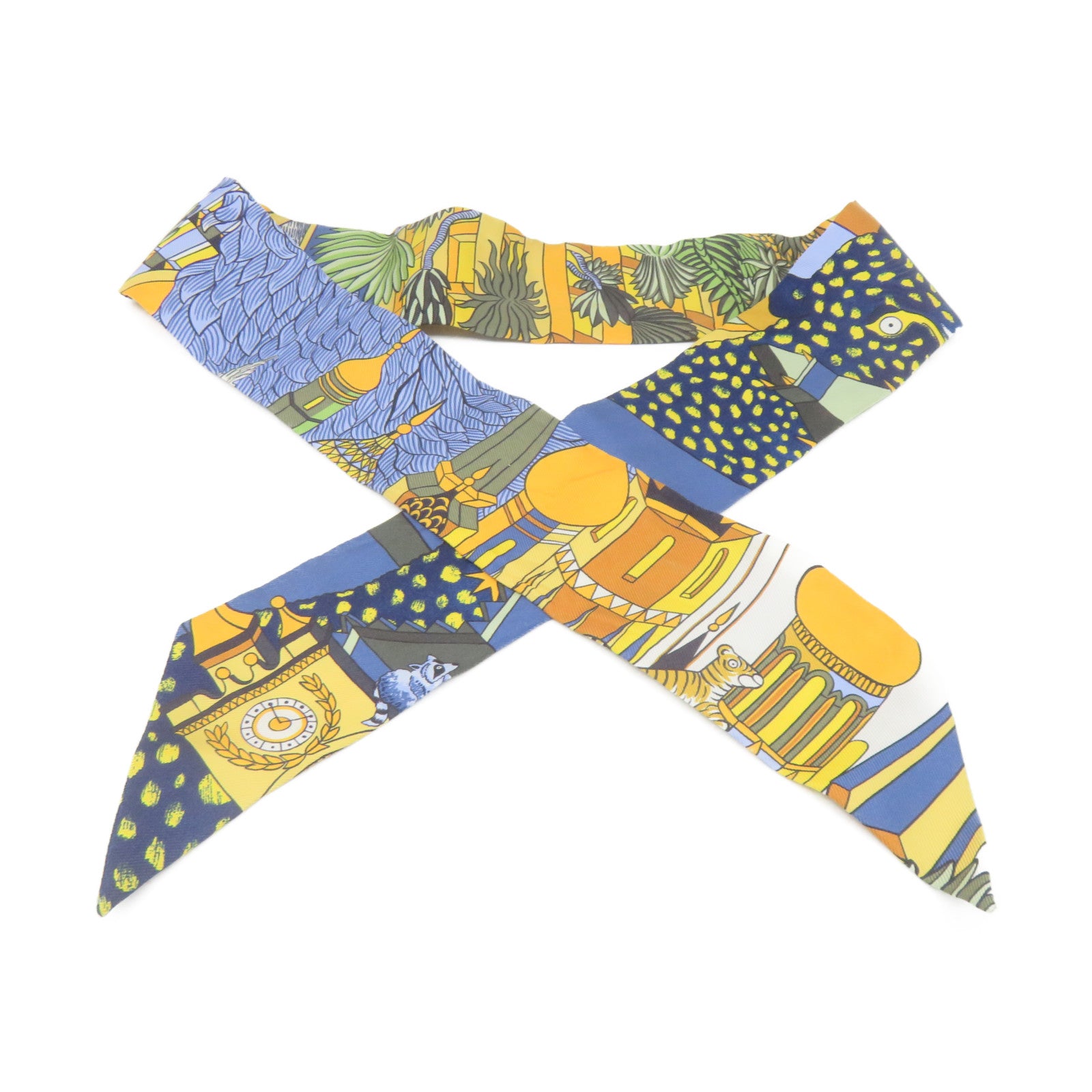 HERMES Silk Twilly Scarf Blue/Yellow/Color