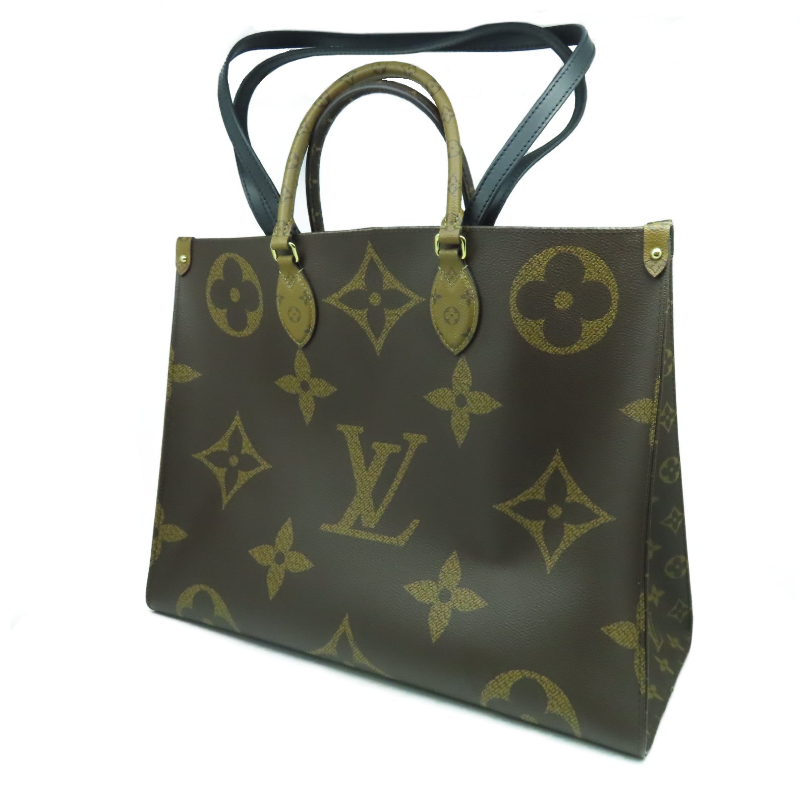 LOUIS VUITTON 【激減優惠】Monogram Giant Reverse On The Go GM金扣手挽肩背兩用袋啡色