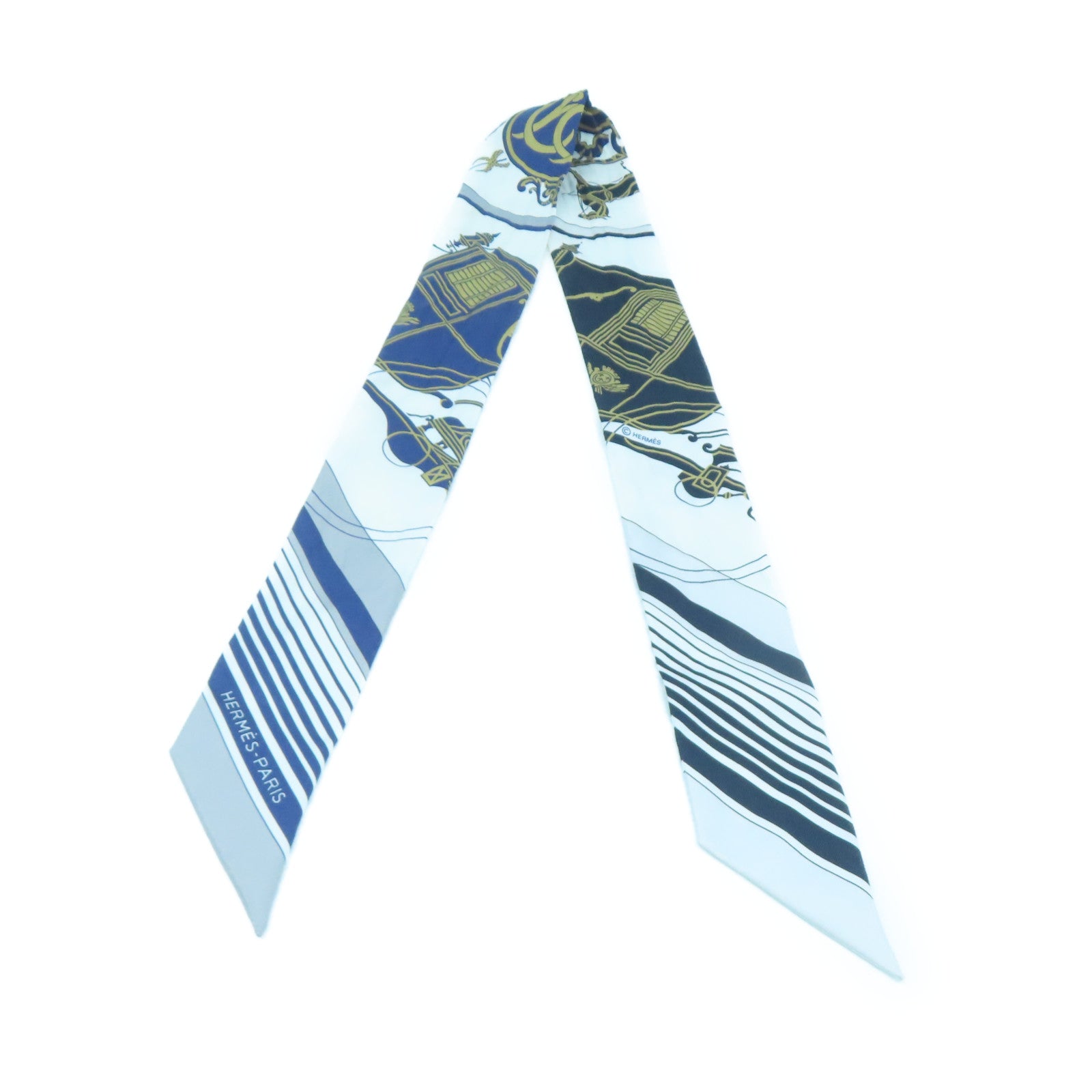 HERMES Silk Twilly Scarf White/Blue