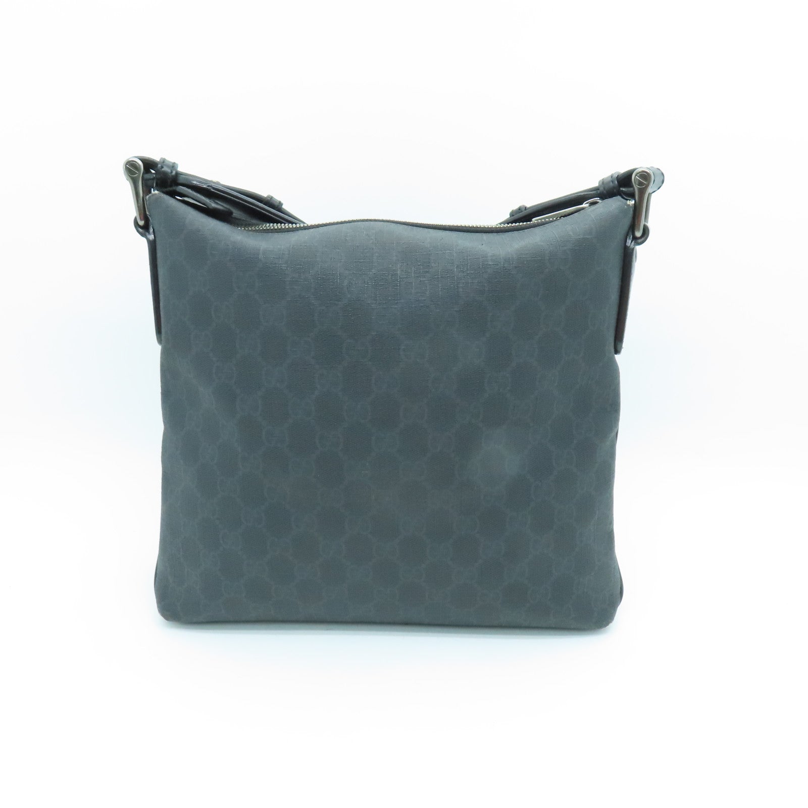 GUCCI 塗層帆布Shoulder Bag銀扣肩背袋黑色