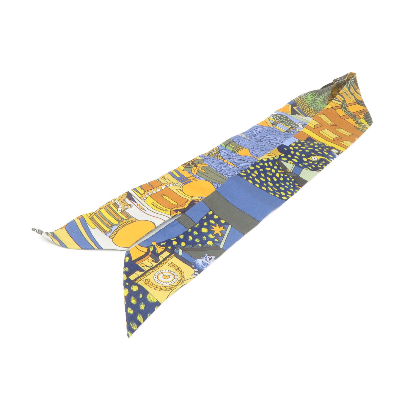 HERMES Silk Twilly Scarf Blue/Yellow/Color