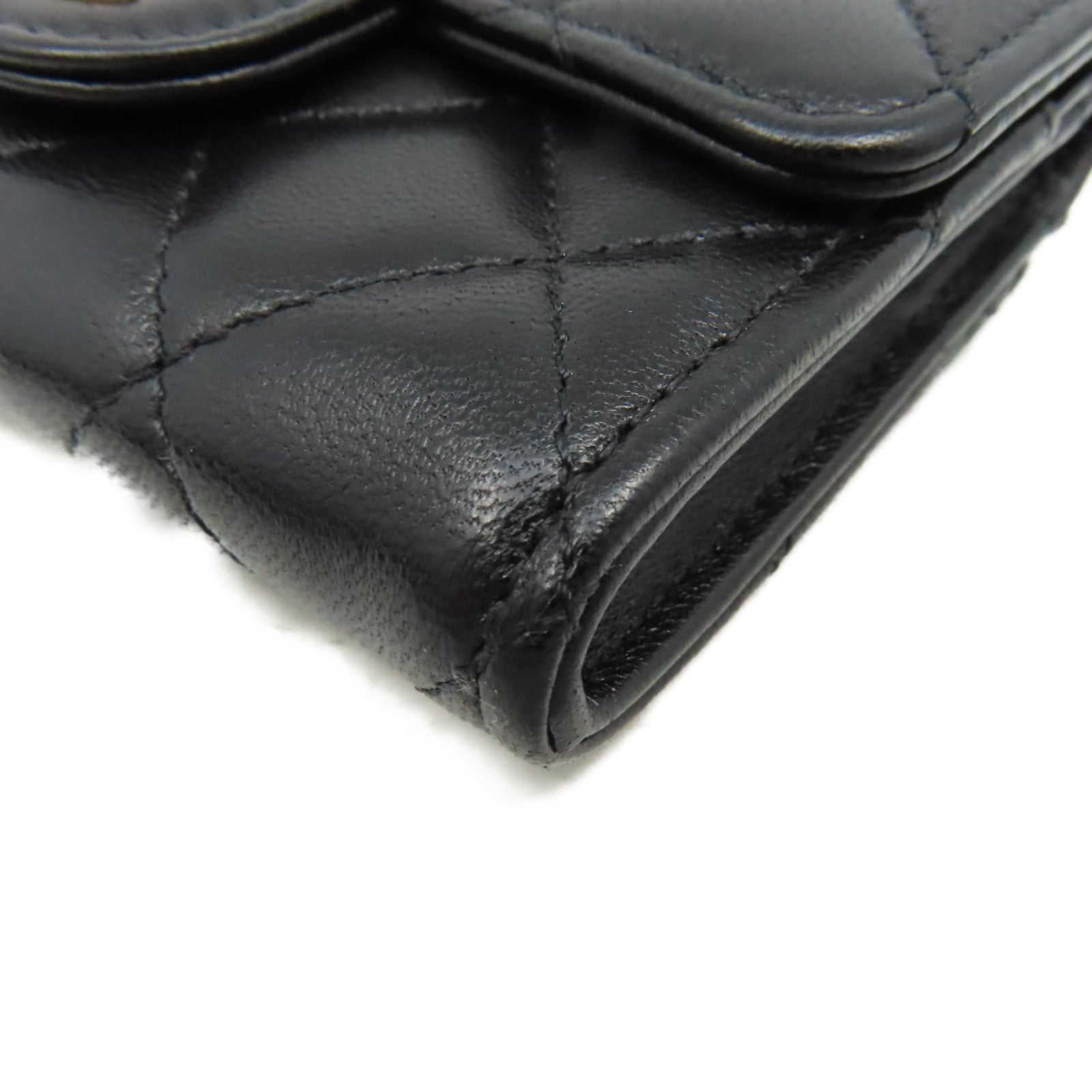 CHANEL 菱格羊皮皮革Card Case金扣卡片套黑色