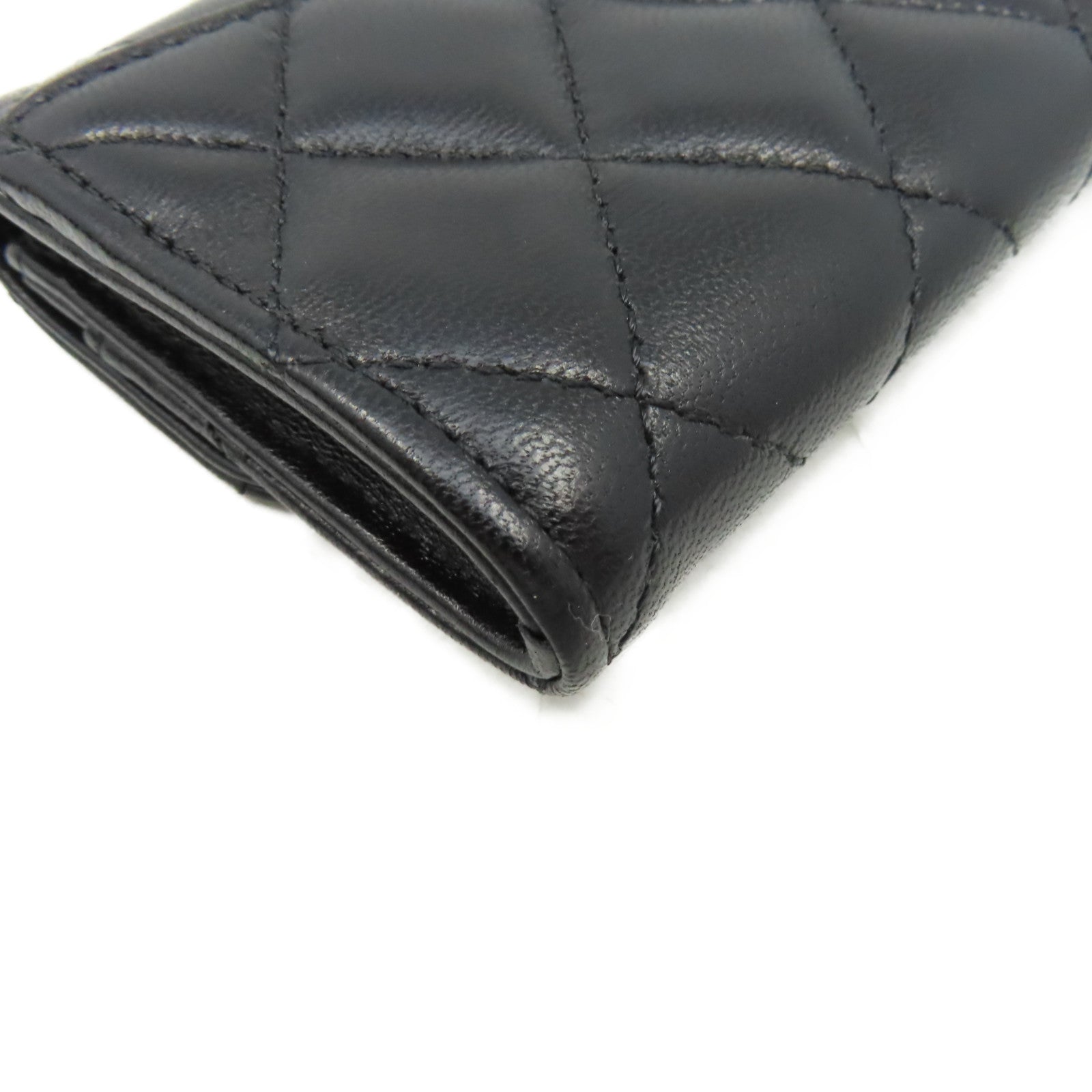 CHANEL 菱格羊皮皮革Card Case金扣卡片套黑色