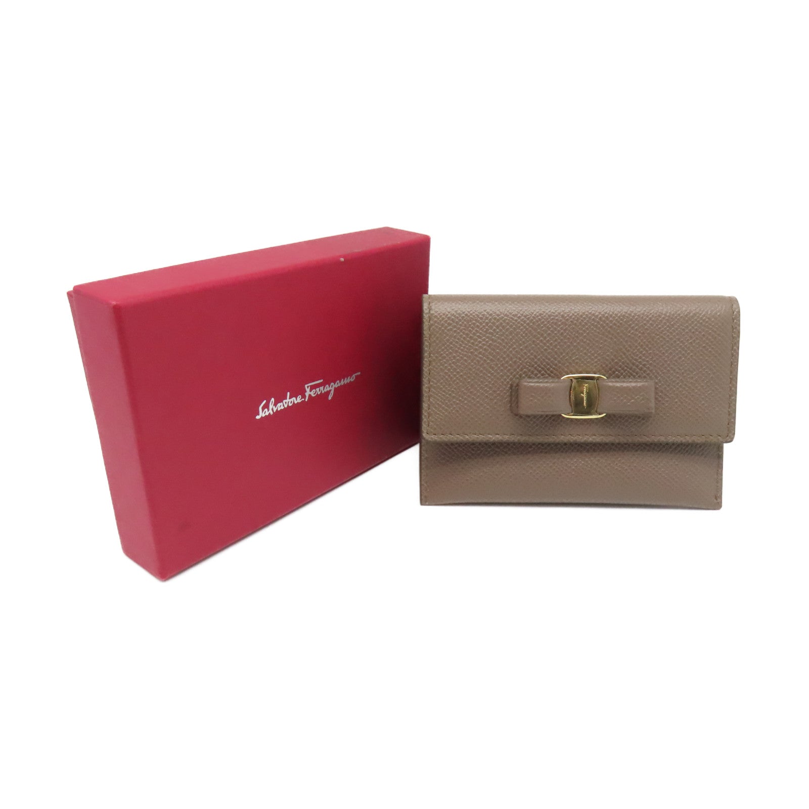 Salvatore Ferragamo 牛皮皮革Card Case金扣卡片套褐色