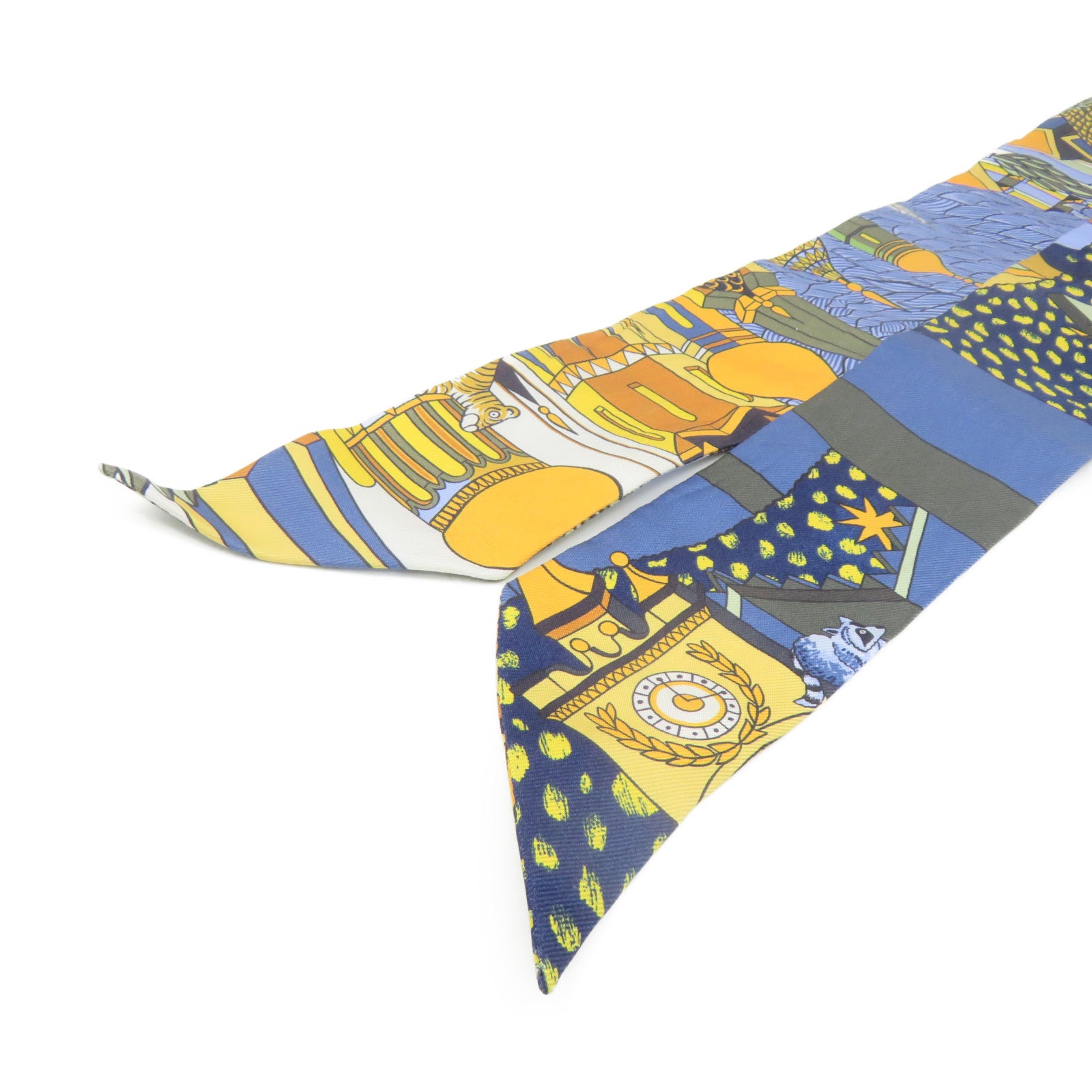 HERMES Silk Twilly Scarf Blue/Yellow/Color